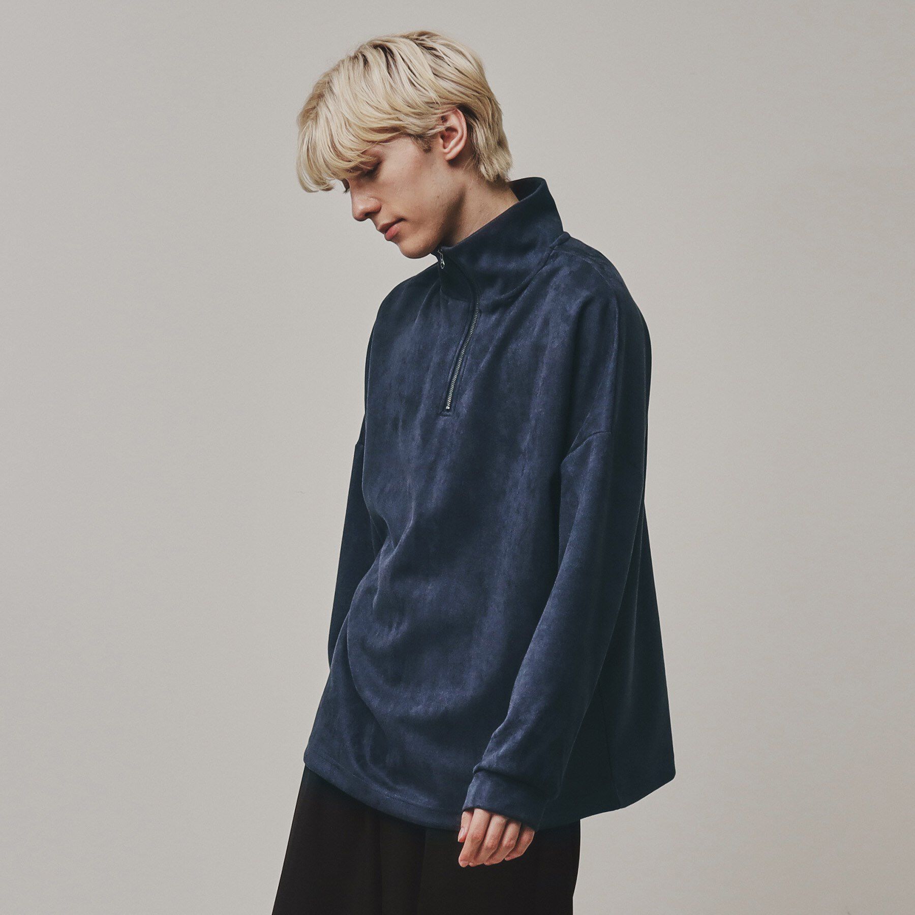 tk.TAKEO KIKUCHI「スエード調プチドルマンハーフジップカットソー」|Tシャツ・カットソー|ネイビー(094)