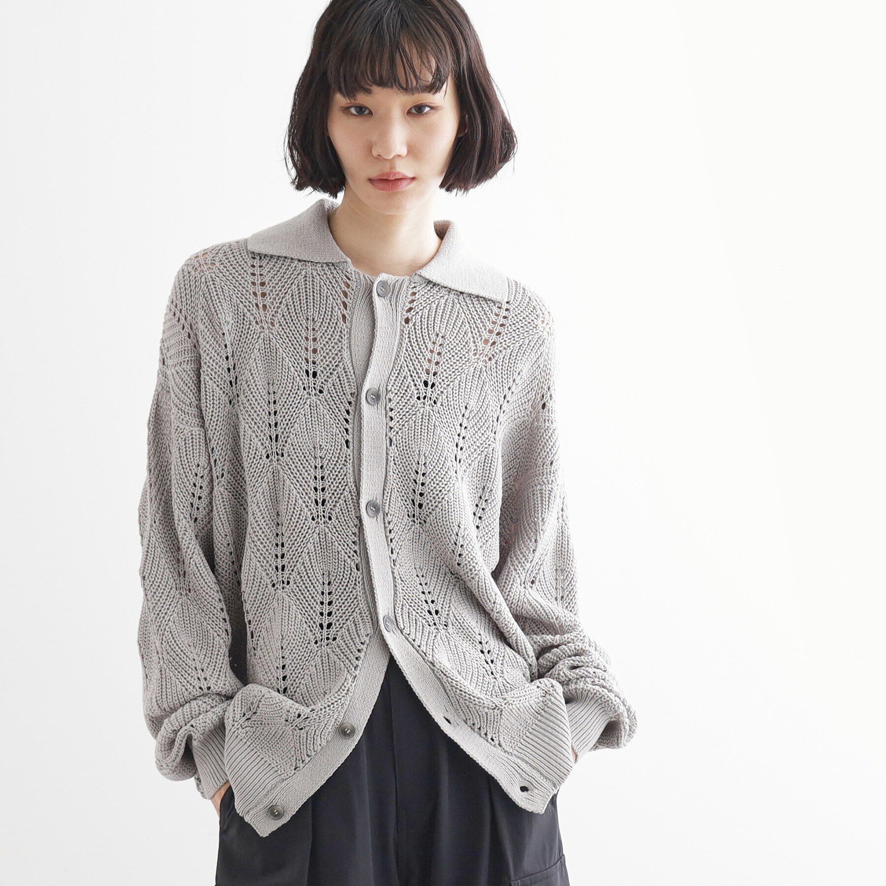 tk.TAKEO KIKUCHI「リーフジャカードニットシャツポロ」|カーディガン|