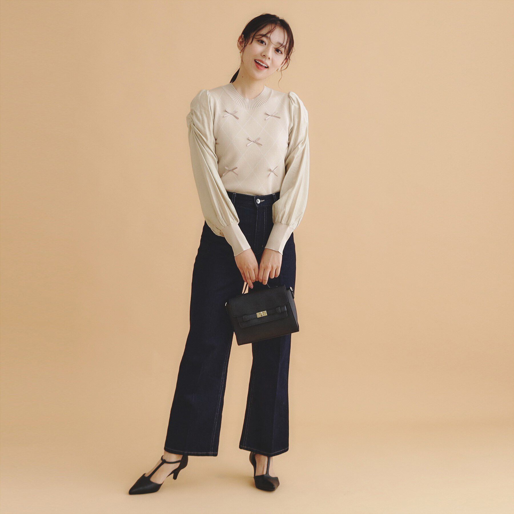 index「ダイヤリボンシアーパフスリーブニット/ニットアップ対応【洗濯機洗い可/抗ピル】」|ニット・セーター|