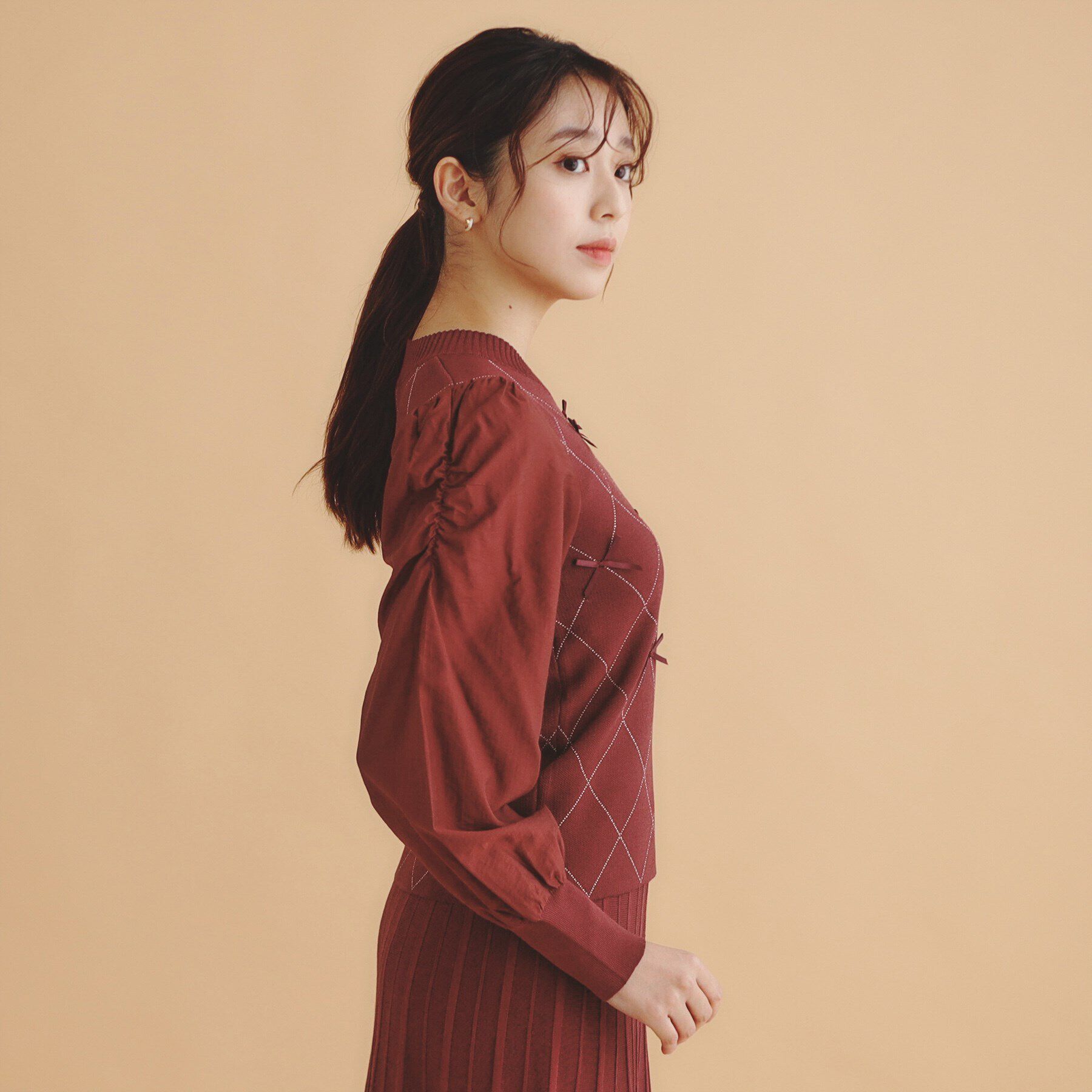 index「ダイヤリボンシアーパフスリーブニット/ニットアップ対応【洗濯機洗い可/抗ピル】」|ニット・セーター|