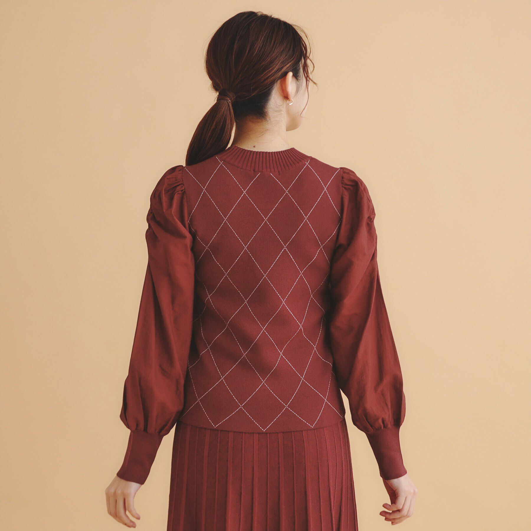 index「ダイヤリボンシアーパフスリーブニット/ニットアップ対応【洗濯機洗い可/抗ピル】」|ニット・セーター|