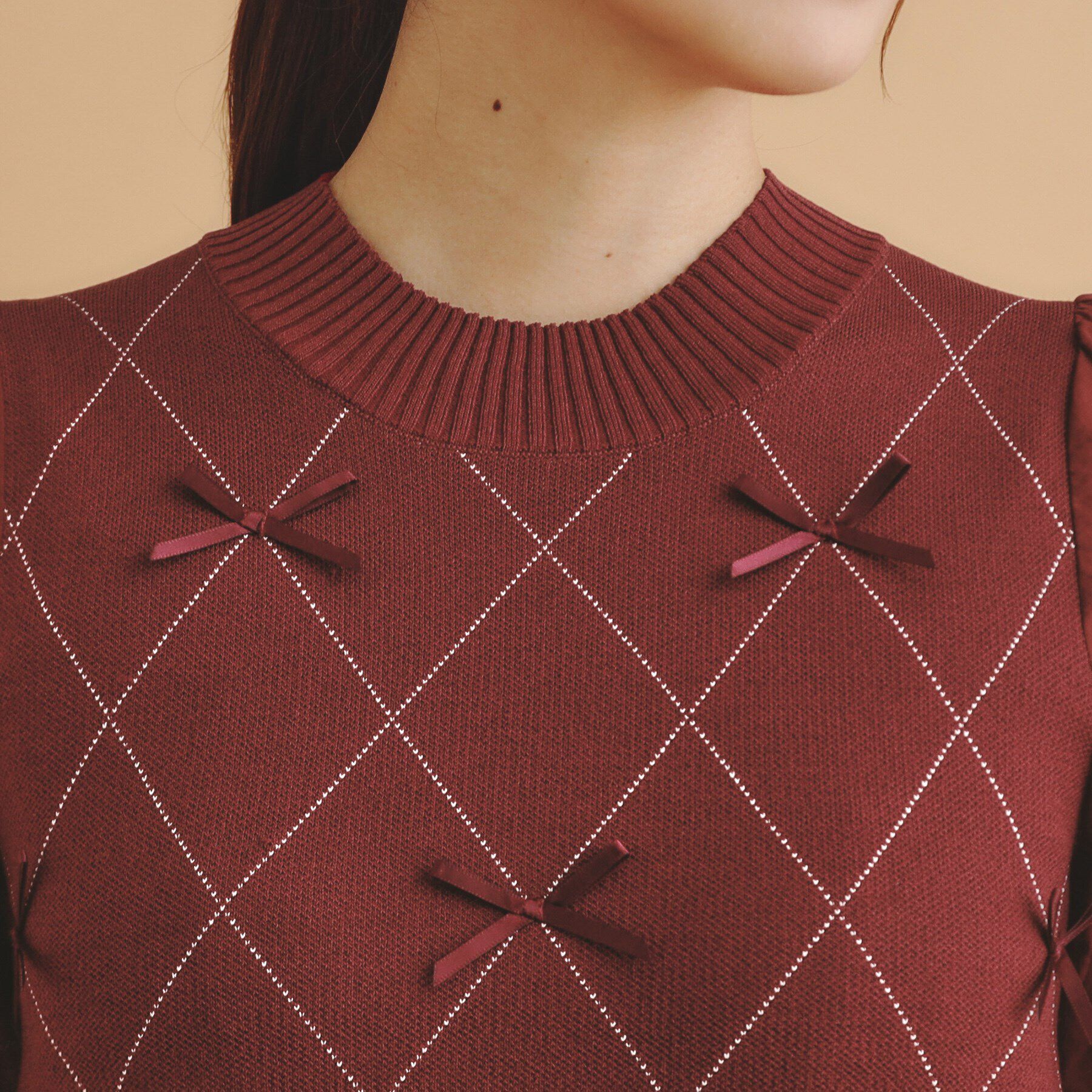 index「ダイヤリボンシアーパフスリーブニット/ニットアップ対応【洗濯機洗い可/抗ピル】」|ニット・セーター|