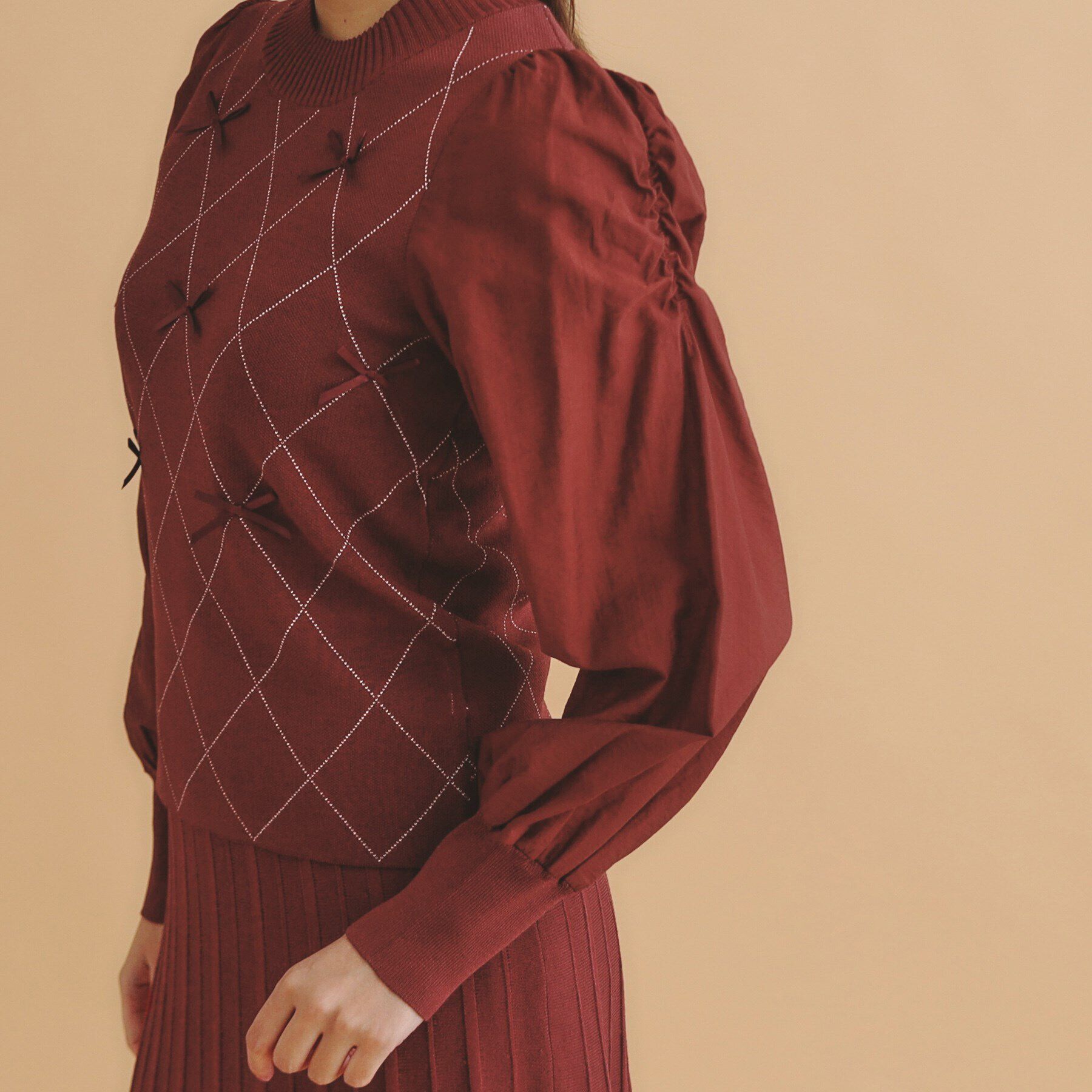 index「ダイヤリボンシアーパフスリーブニット/ニットアップ対応【洗濯機洗い可/抗ピル】」|ニット・セーター|