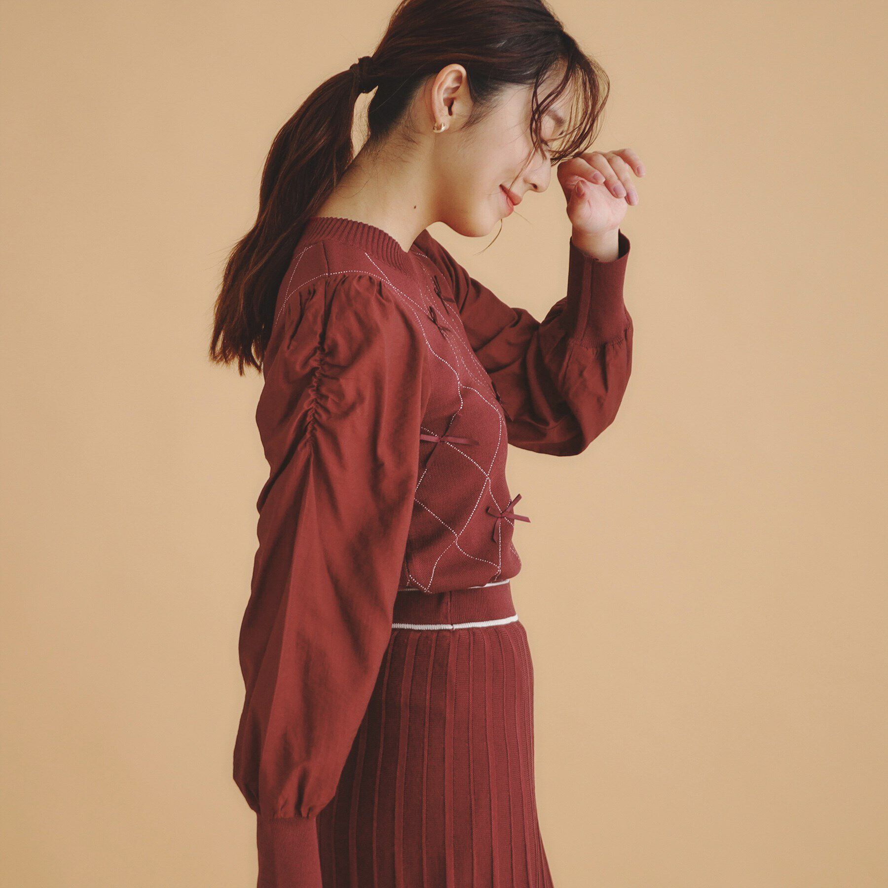 index「ダイヤリボンシアーパフスリーブニット/ニットアップ対応【洗濯機洗い可/抗ピル】」|ニット・セーター|