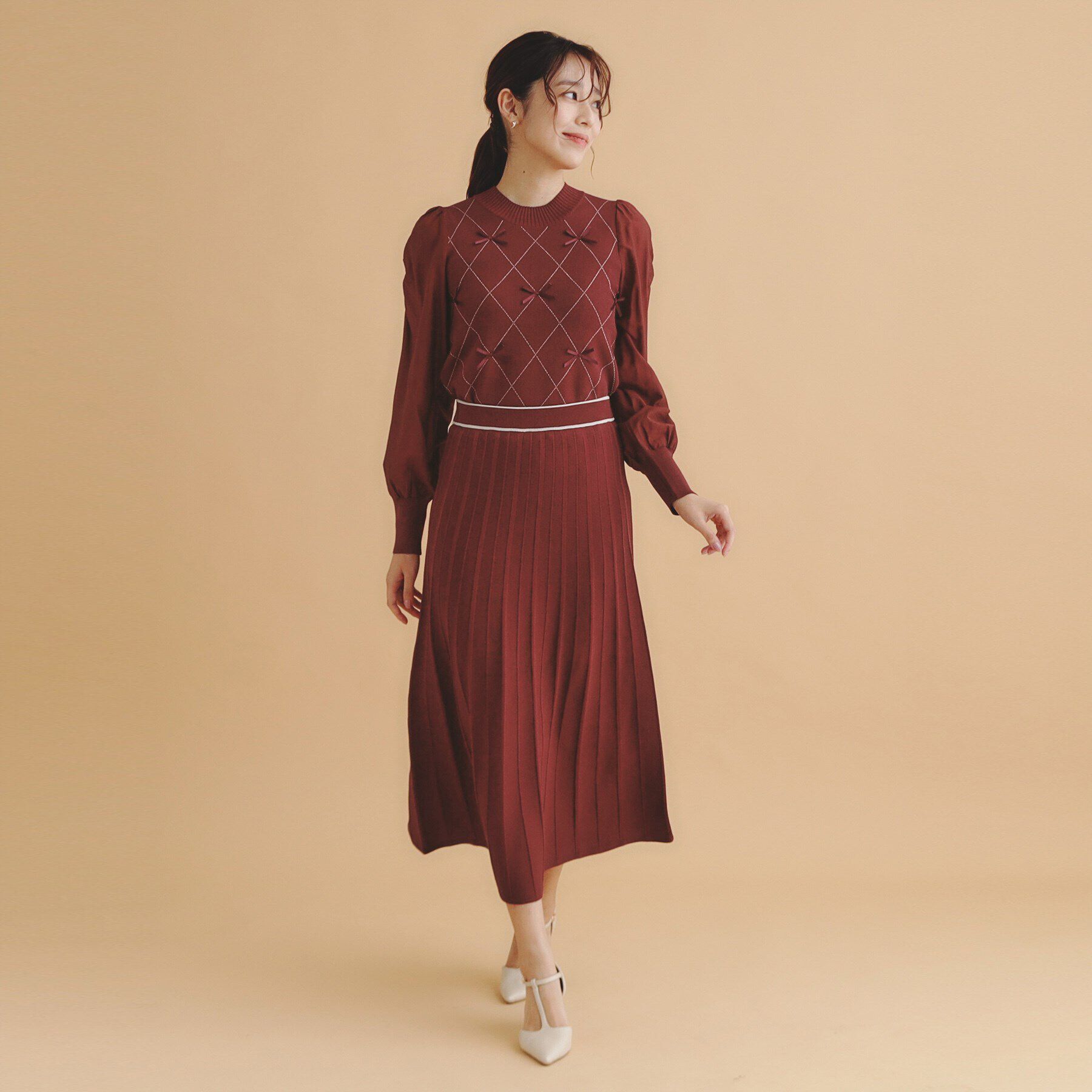 index「ダイヤリボンシアーパフスリーブニット/ニットアップ対応【洗濯機洗い可/抗ピル】」|ニット・セーター|