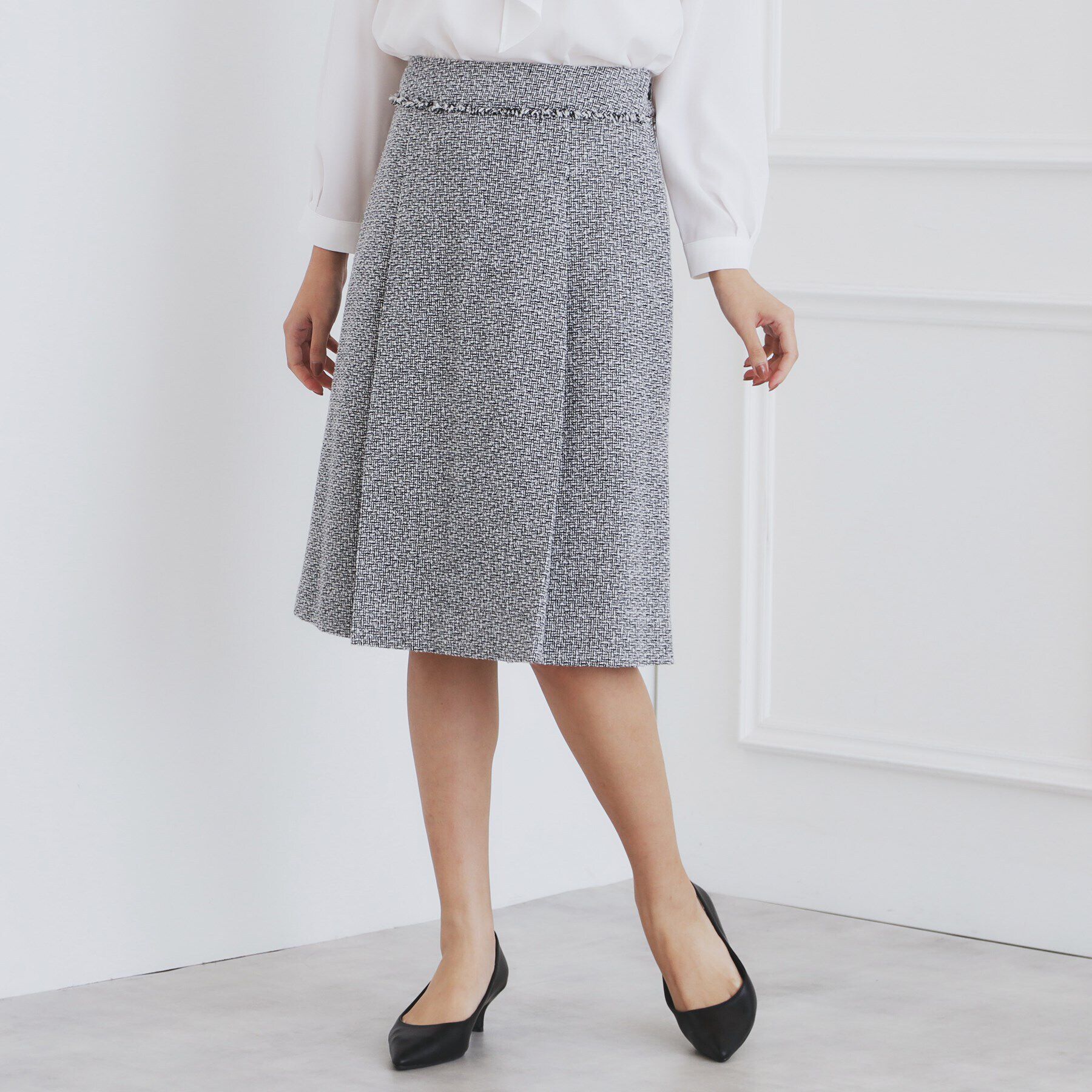 index「＜通勤・セレモニー/セットアップ対応＞Aラインツイードスカート【洗える】」|スカート|ブラック(419)