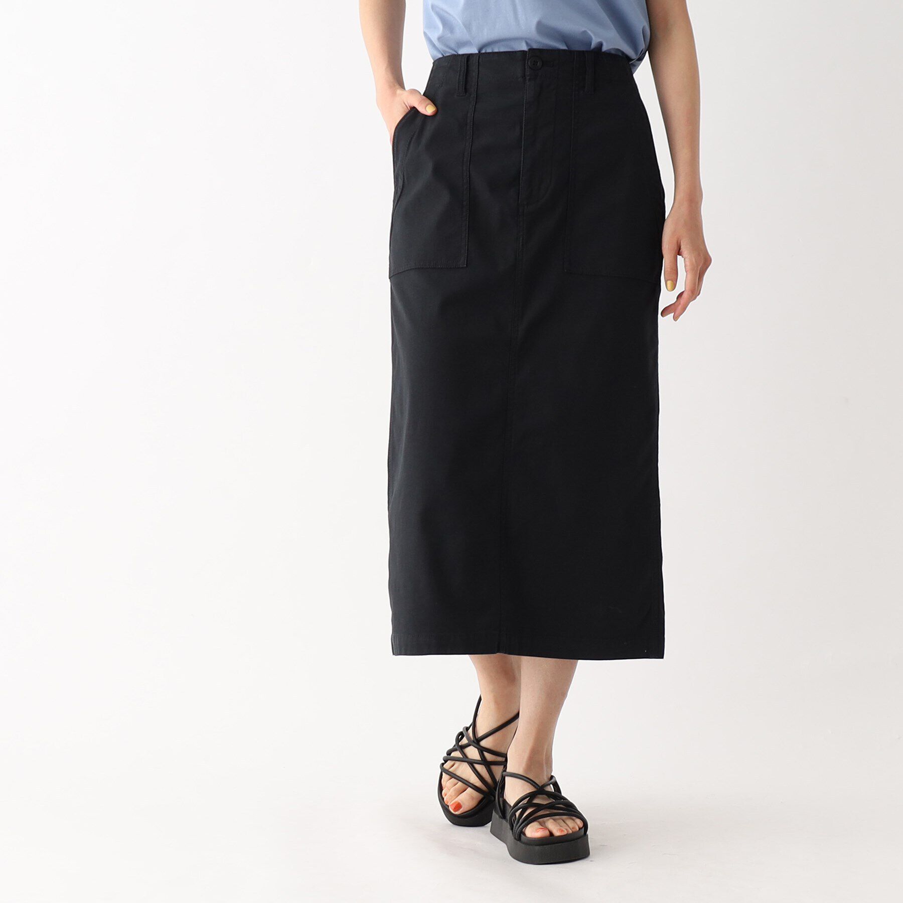 OPAQUE.CLIP「オーガニックコットン混 ベイカースカート【洗濯機洗い可/ストレッチ】」|スカート|ブラック(019)