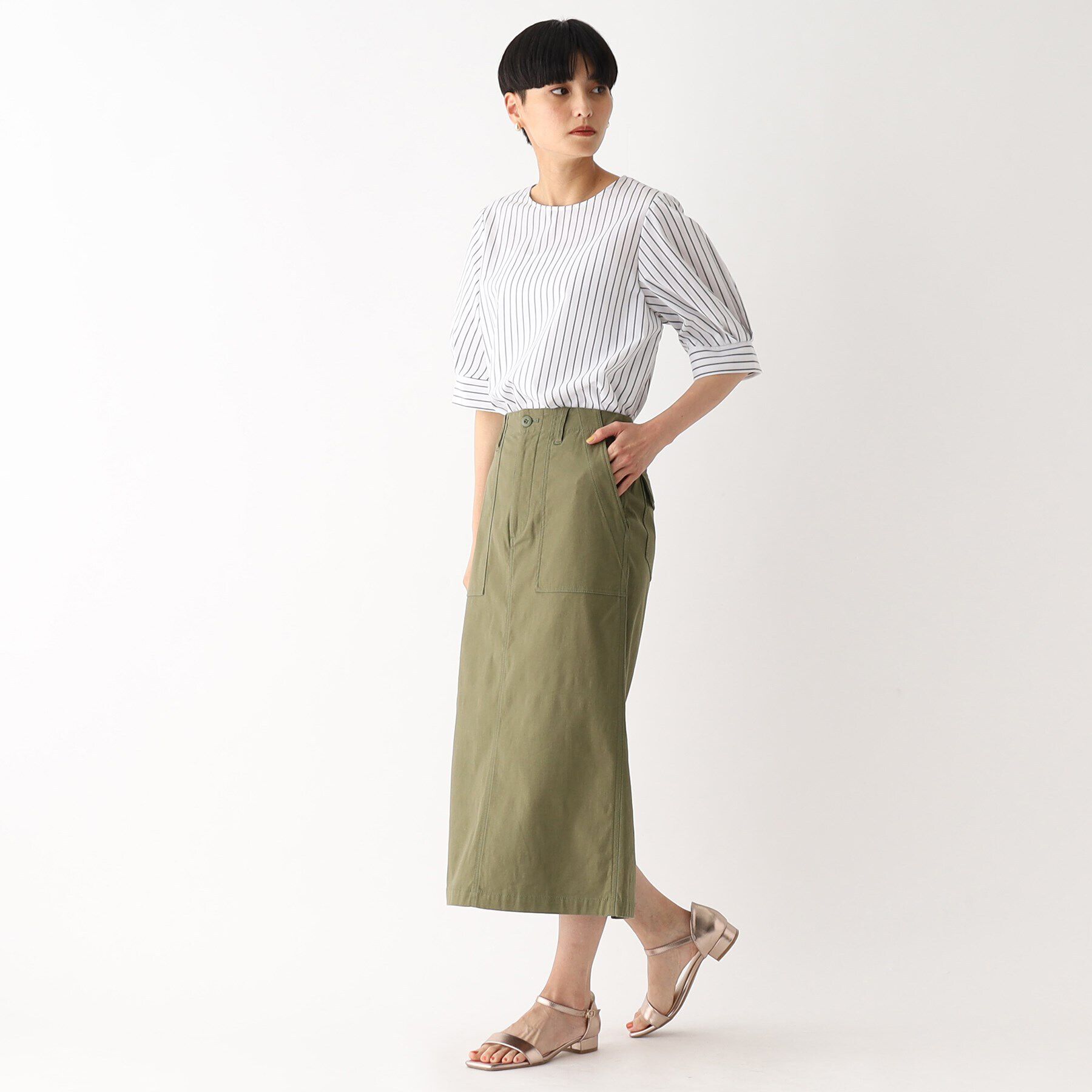 OPAQUE.CLIP「オーガニックコットン混 ベイカースカート【洗濯機洗い可/ストレッチ】」|スカート|