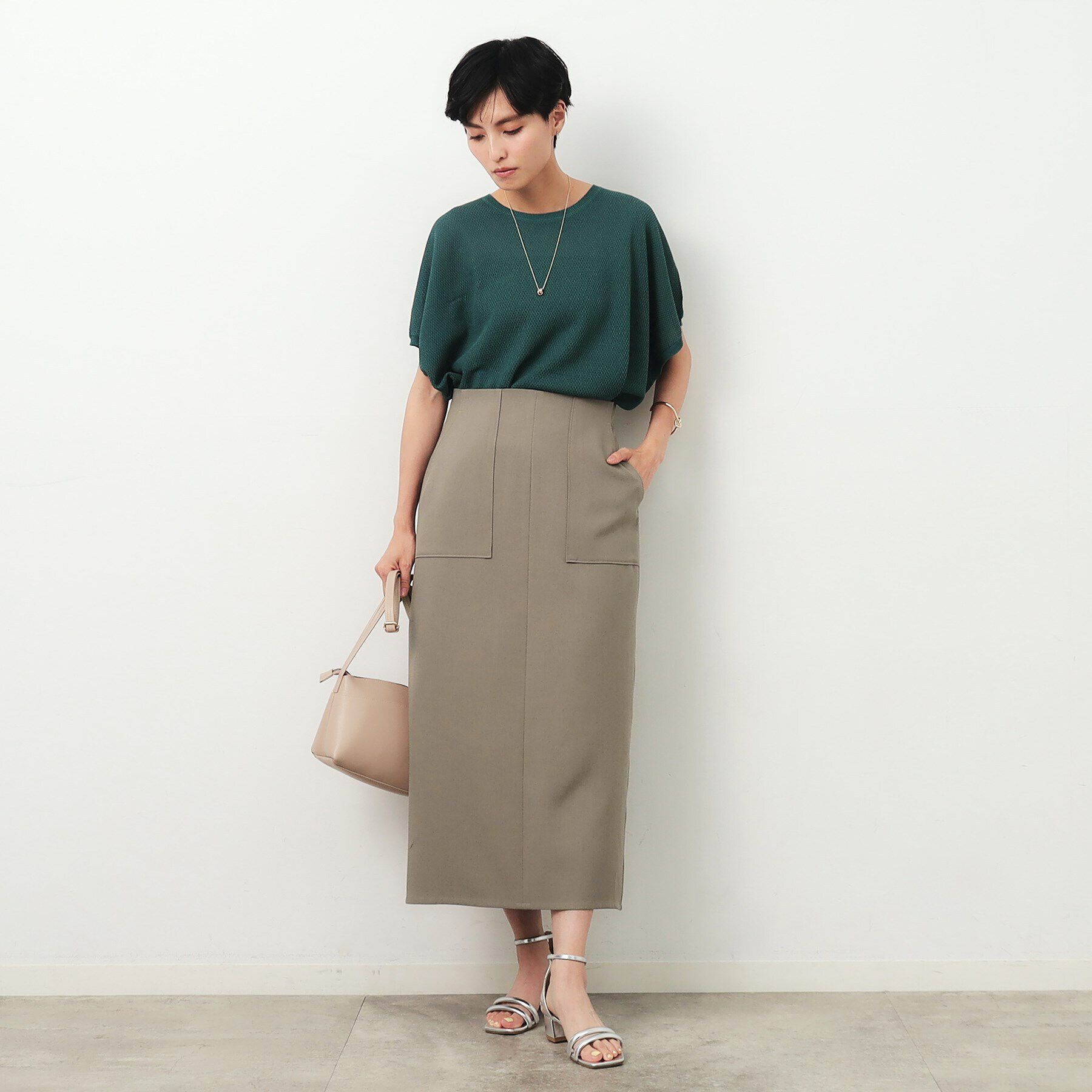 OPAQUE.CLIP「麻混ストレッチタイトスカート【洗濯機洗い可】」|スカート|