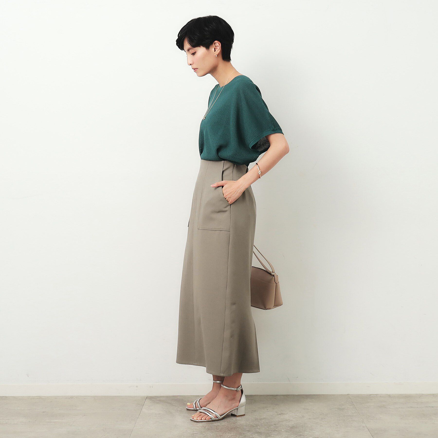 OPAQUE.CLIP「麻混ストレッチタイトスカート【洗濯機洗い可】」|スカート|