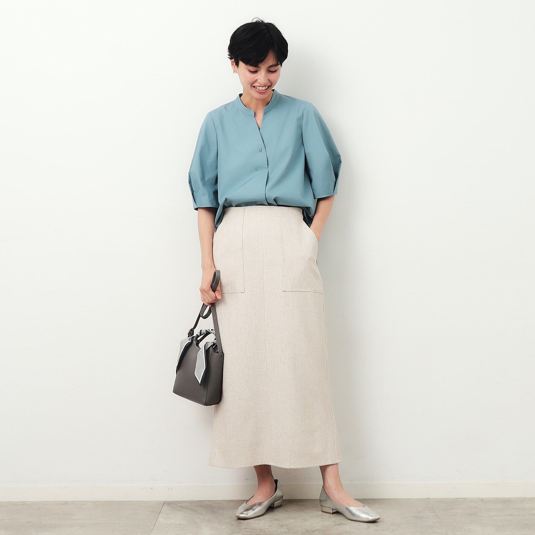 OPAQUE.CLIP「麻混ストレッチタイトスカート【洗濯機洗い可】」|スカート|