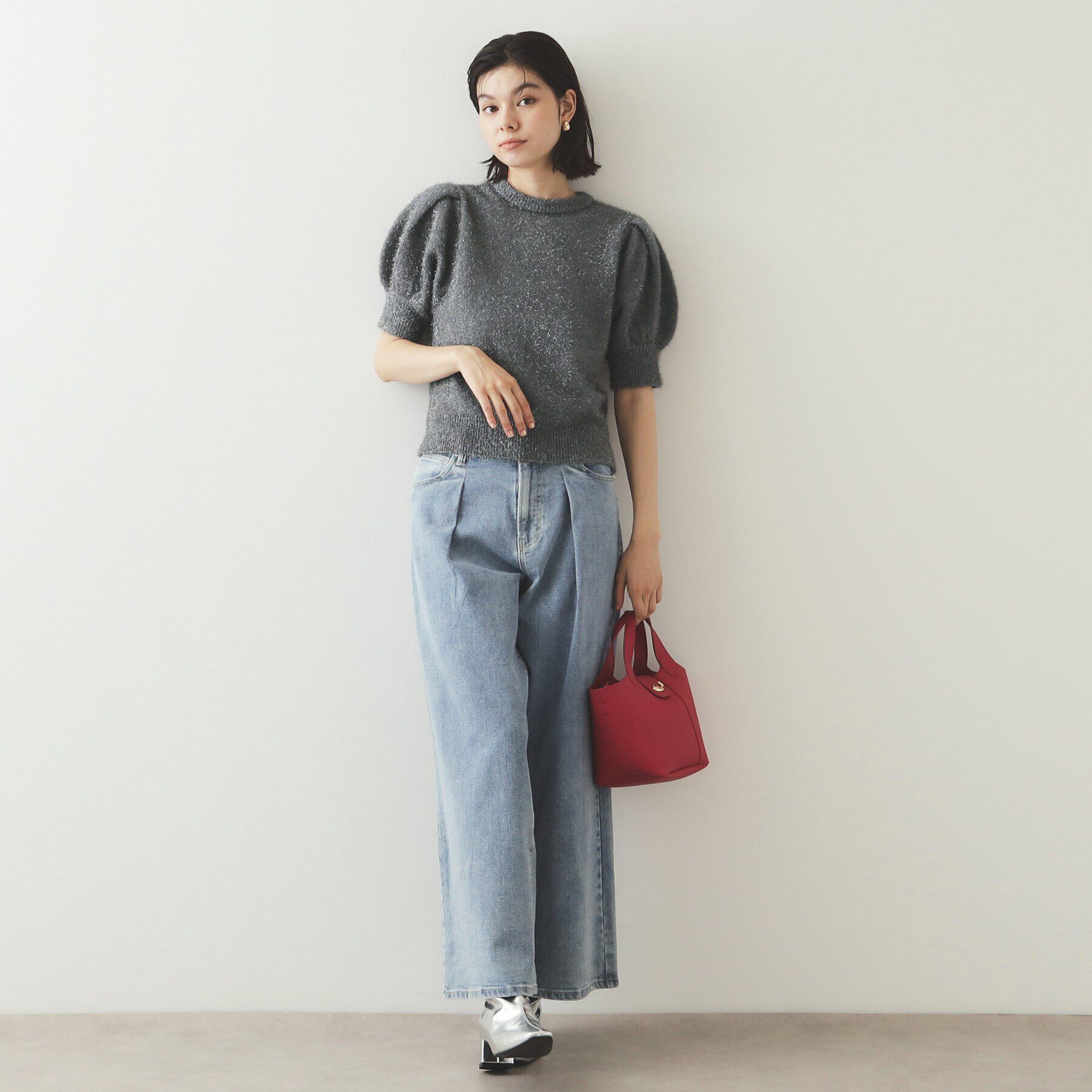 OPAQUE.CLIP「《andGIRL掲載》キラキラボリュームスリーブニット【洗濯機洗い可】」|ニット・セーター|