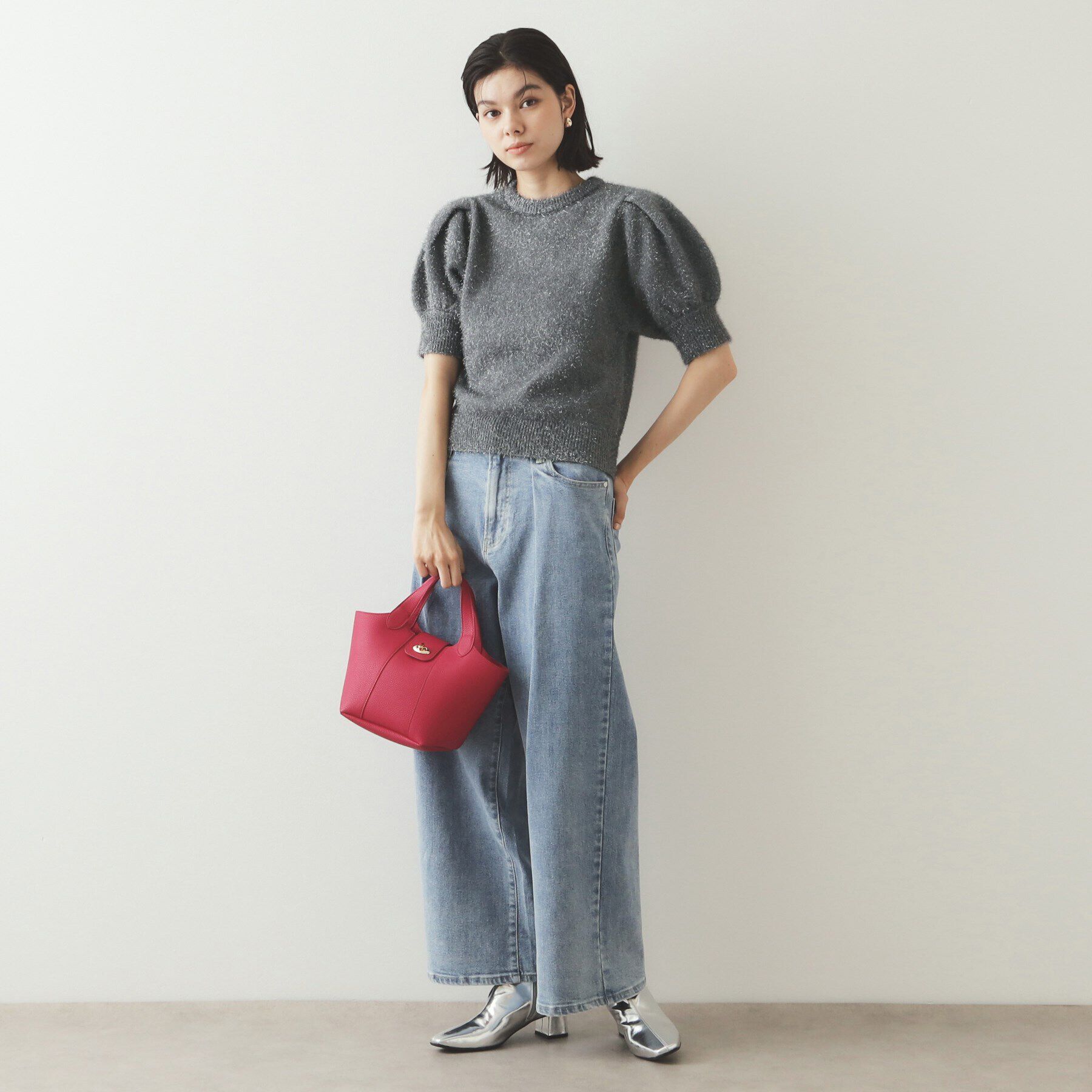 OPAQUE.CLIP「《andGIRL掲載》キラキラボリュームスリーブニット【洗濯機洗い可】」|ニット・セーター|