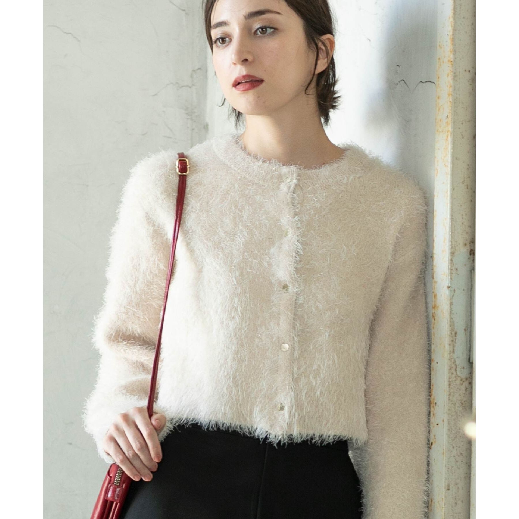 OPAQUE.CLIP「《6color》シャギーニットショートカーディガン【洗濯機洗い可】」|カーディガン|