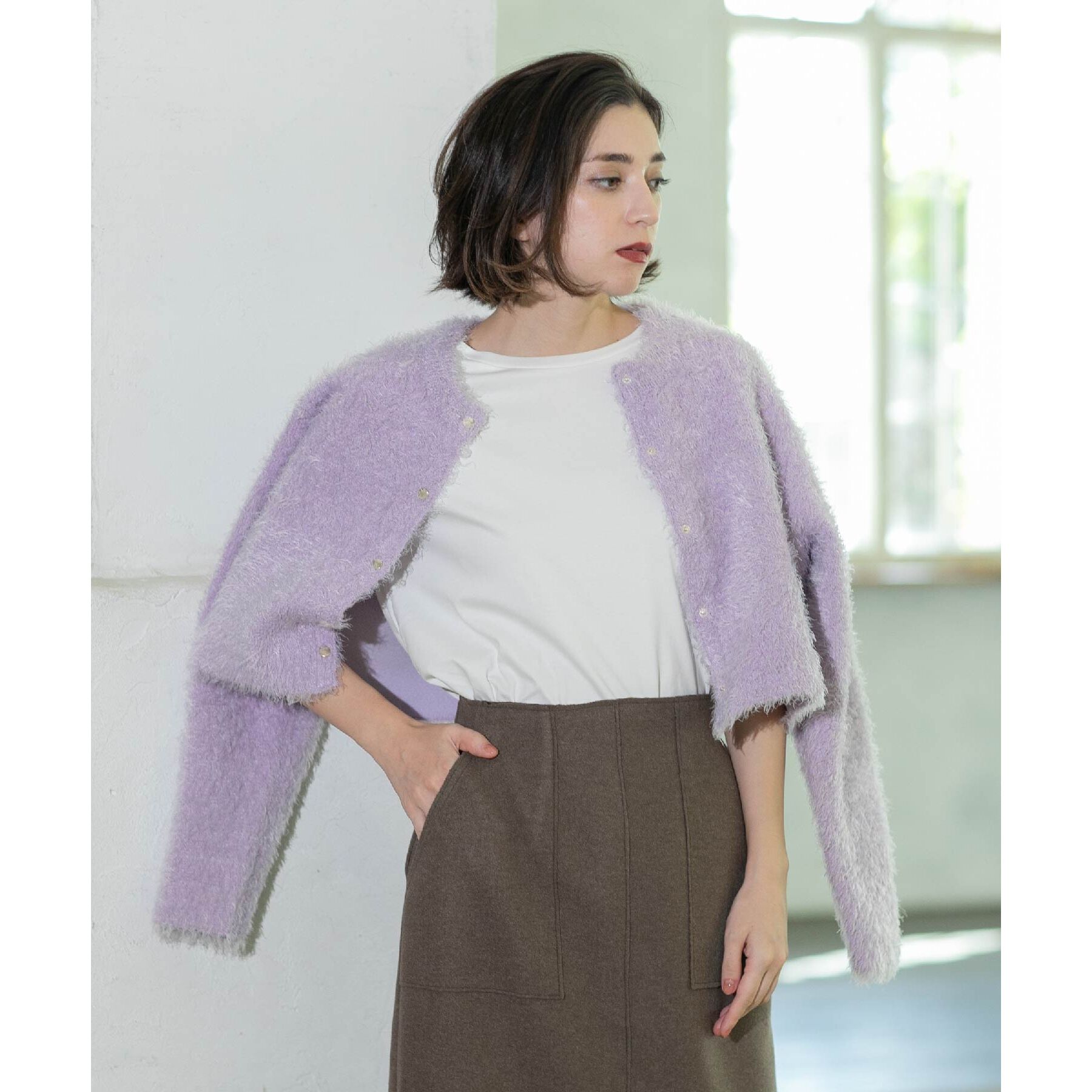 OPAQUE.CLIP「《6color》シャギーニットショートカーディガン【洗濯機洗い可】」|カーディガン|