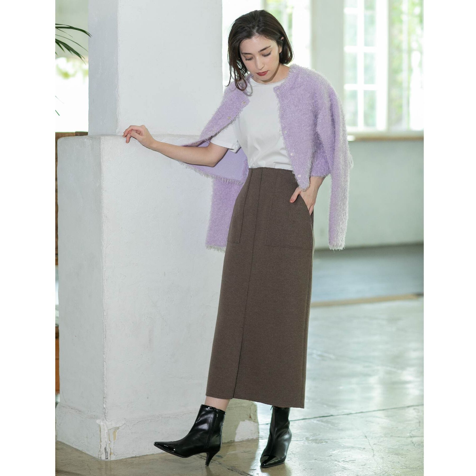 OPAQUE.CLIP「《6color》シャギーニットショートカーディガン【洗濯機洗い可】」|カーディガン|