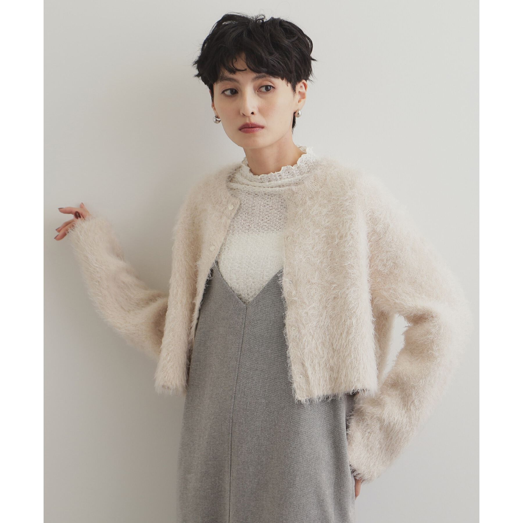 OPAQUE.CLIP「《6color》シャギーニットショートカーディガン【洗濯機洗い可】」|カーディガン|