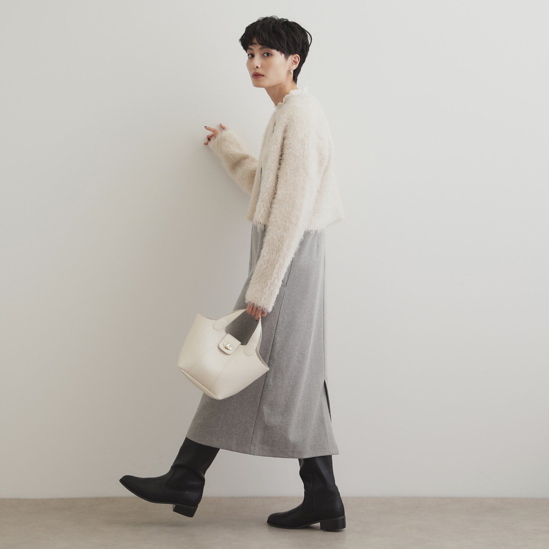 OPAQUE.CLIP「《6color》シャギーニットショートカーディガン【洗濯機洗い可】」|カーディガン|