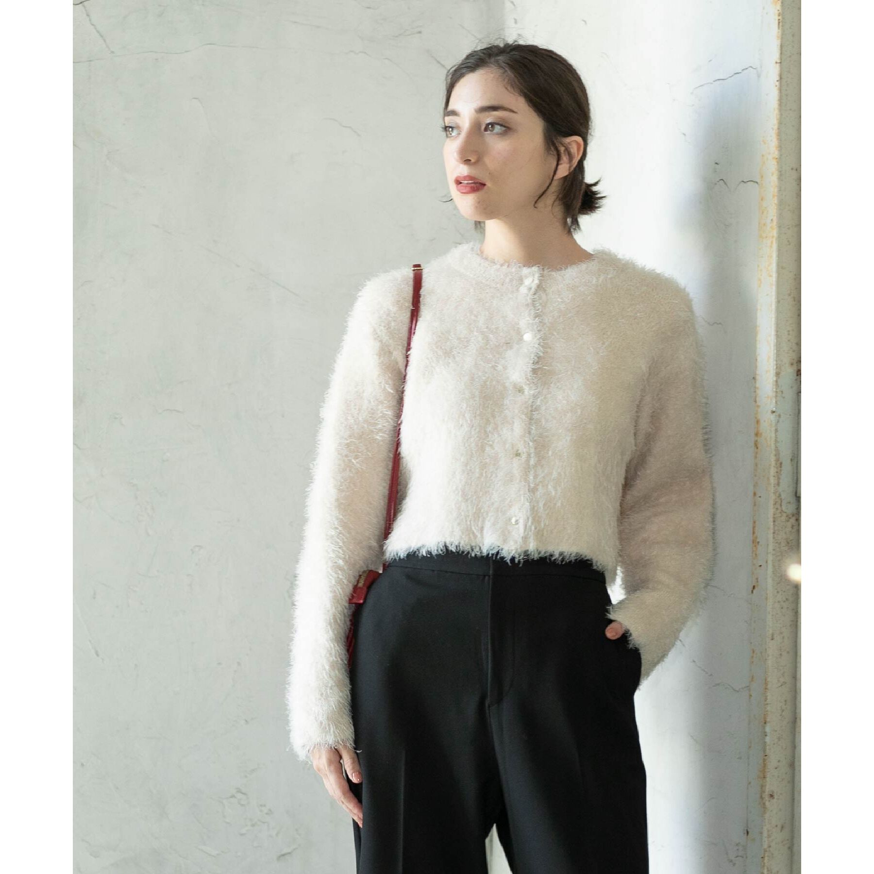 OPAQUE.CLIP「《6color》シャギーニットショートカーディガン【洗濯機洗い可】」|カーディガン|