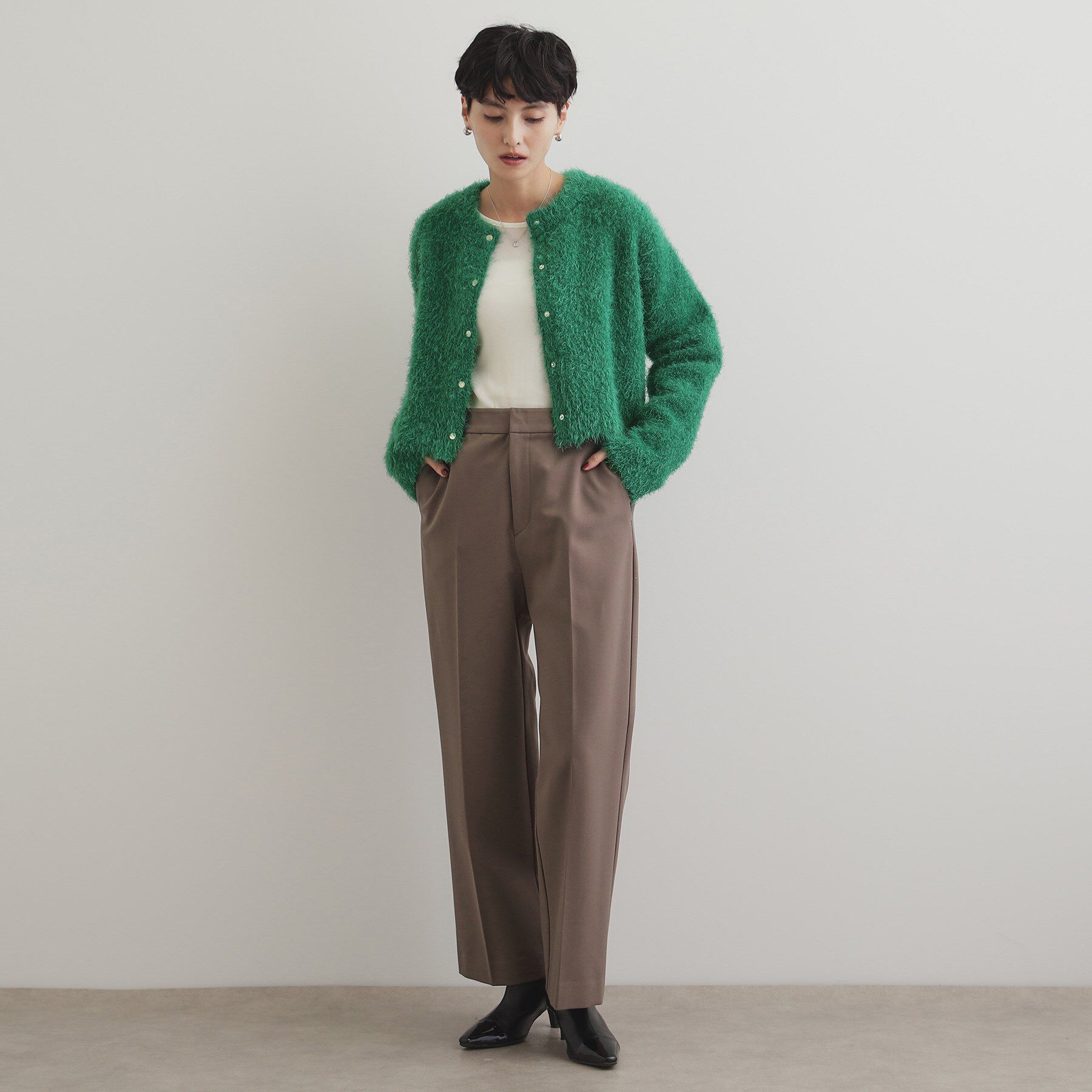 OPAQUE.CLIP「《6color》シャギーニットショートカーディガン【洗濯機洗い可】」|カーディガン|