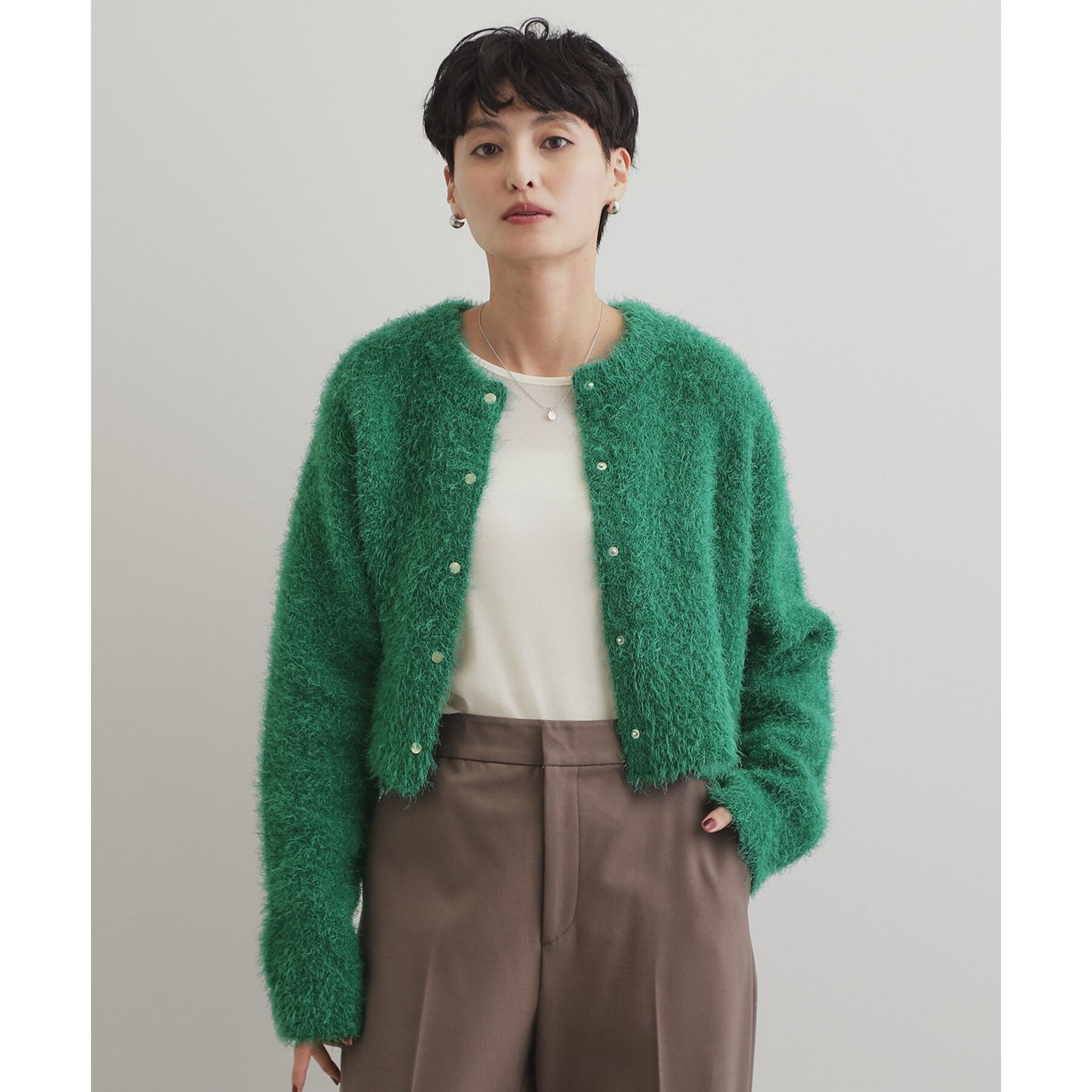 OPAQUE.CLIP「《6color》シャギーニットショートカーディガン【洗濯機洗い可】」|カーディガン|