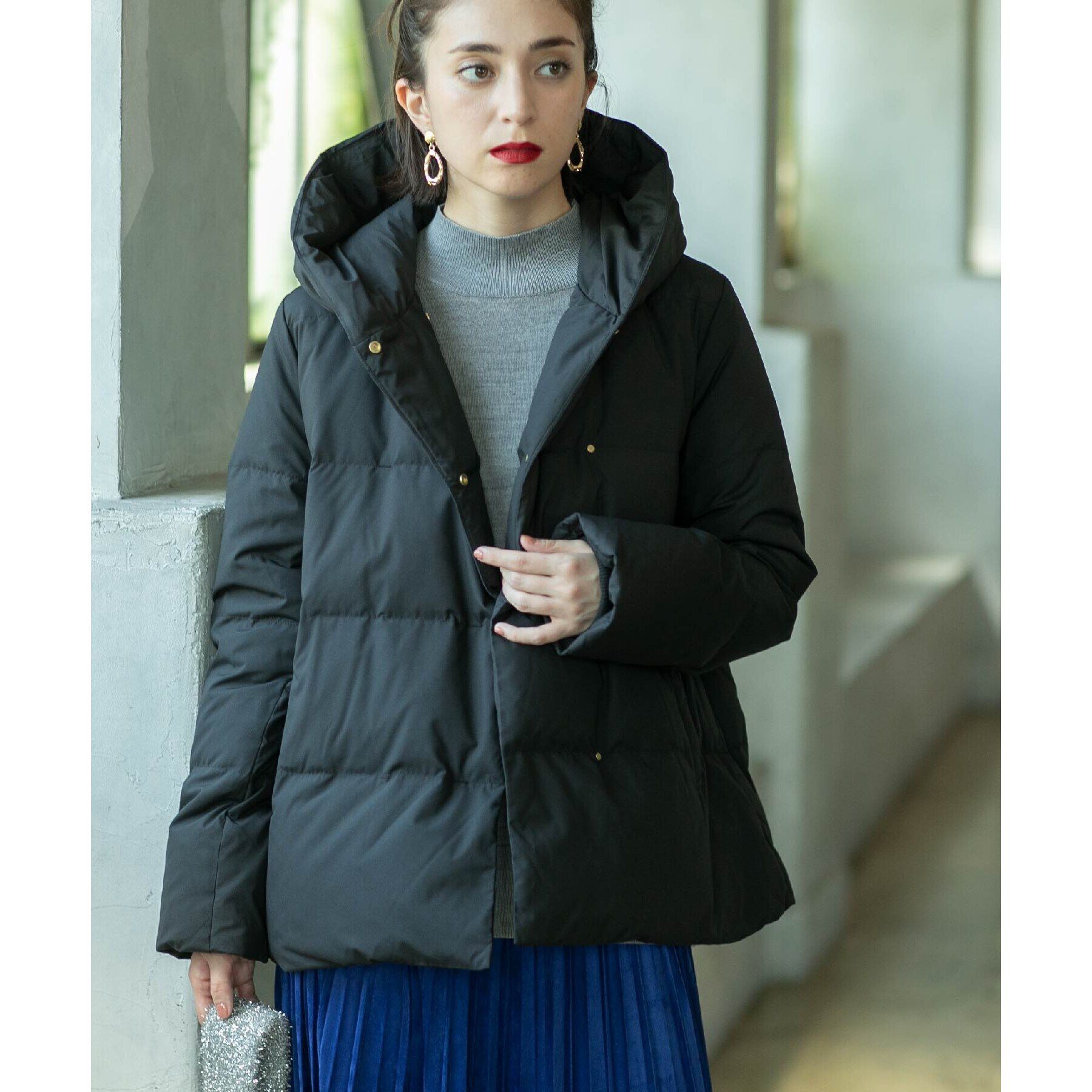 OPAQUE.CLIP「《S-LLsize》フードミドルダウンコート【洗濯機洗い可/撥水/防風/抗菌加工】」|ダウン|