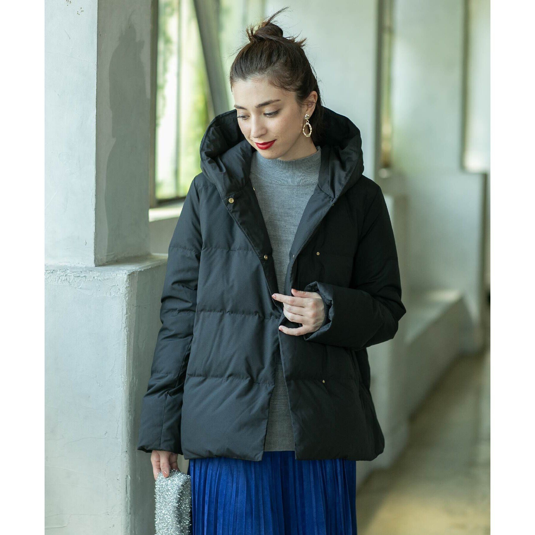 OPAQUE.CLIP「《S-LLsize》フードミドルダウンコート【洗濯機洗い可/撥水/防風/抗菌加工】」|ダウン|