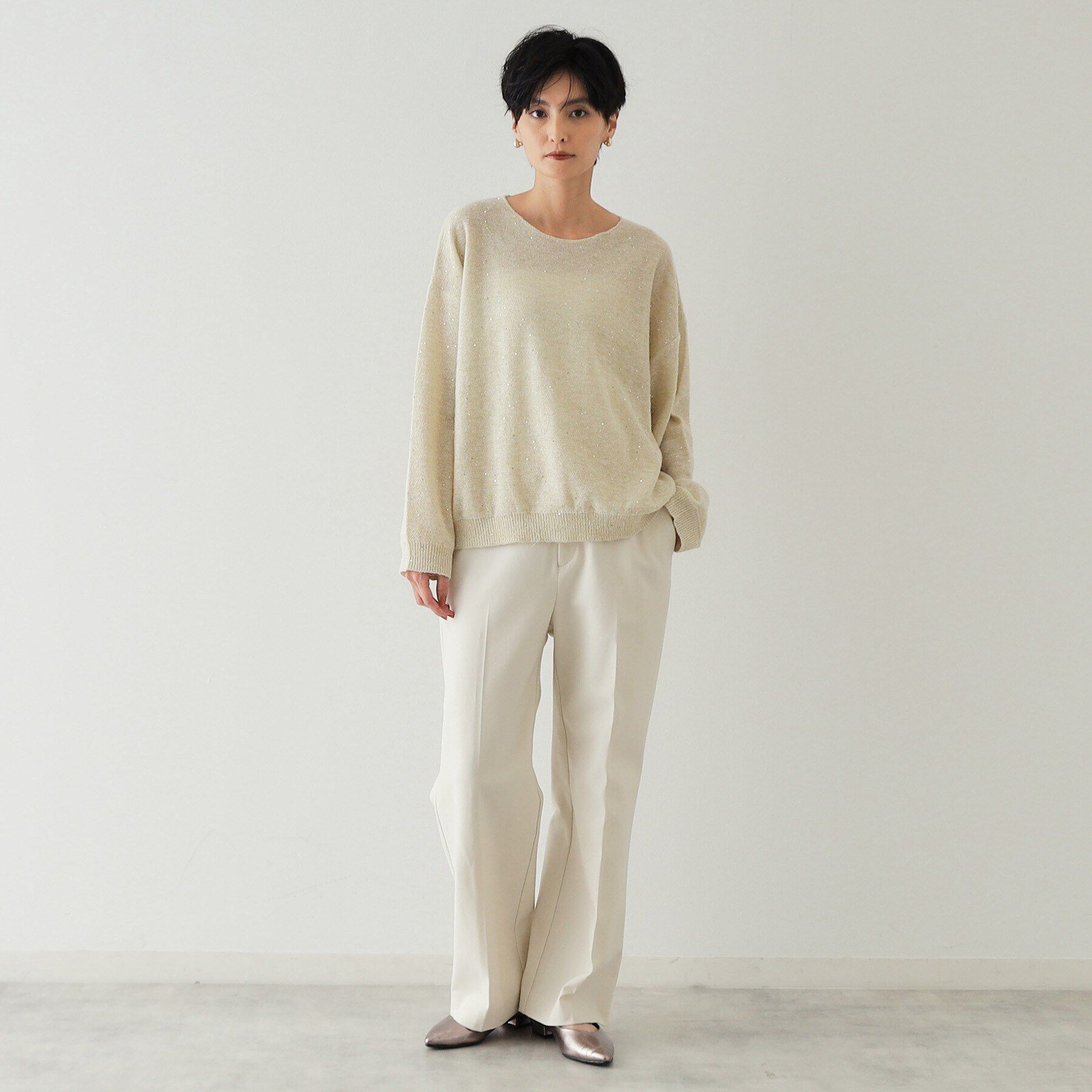 OPAQUE.CLIP「スパンコールラメ ボートネックニット【洗濯機洗い可】」|ニット・セーター|