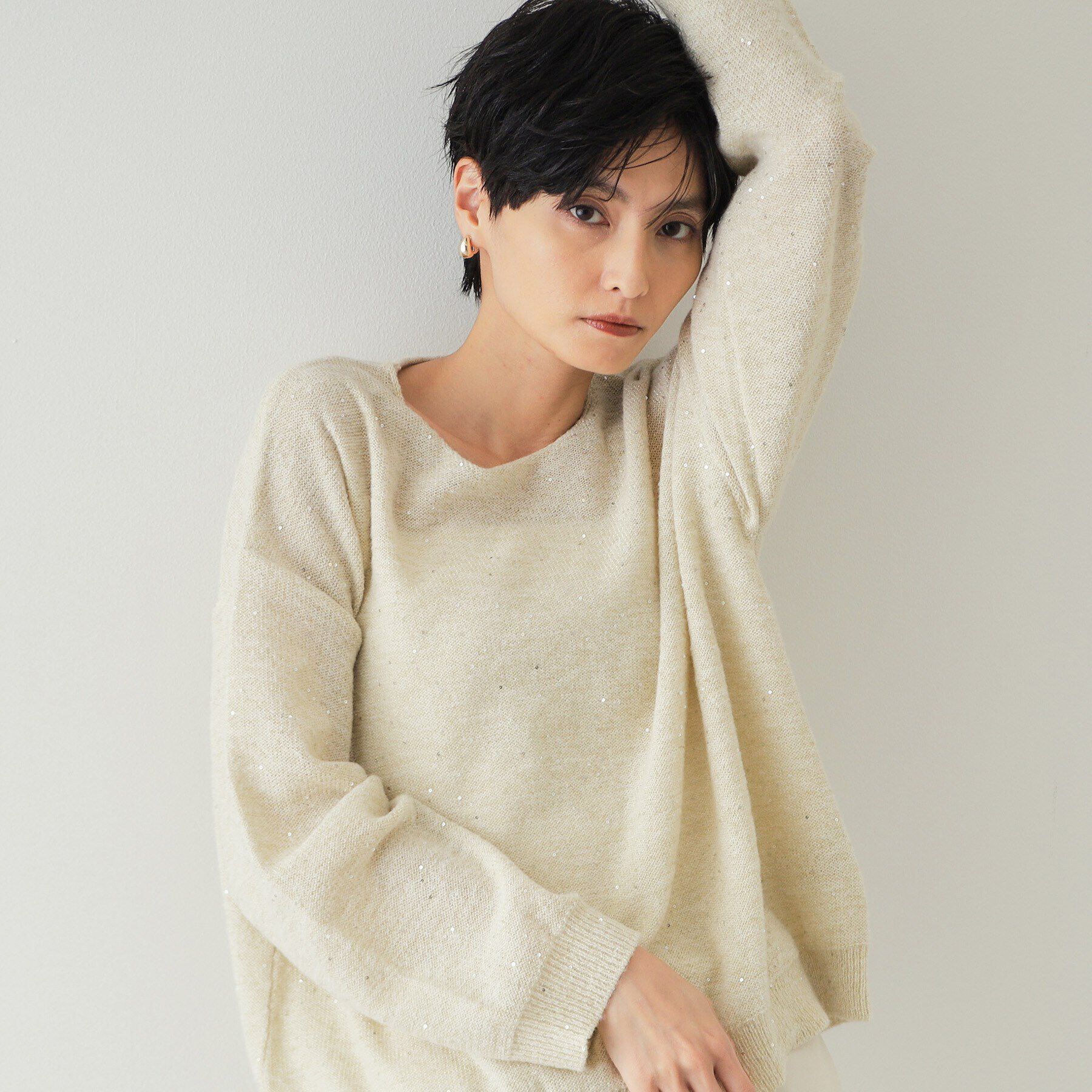 OPAQUE.CLIP「スパンコールラメ ボートネックニット【洗濯機洗い可】」|ニット・セーター|
