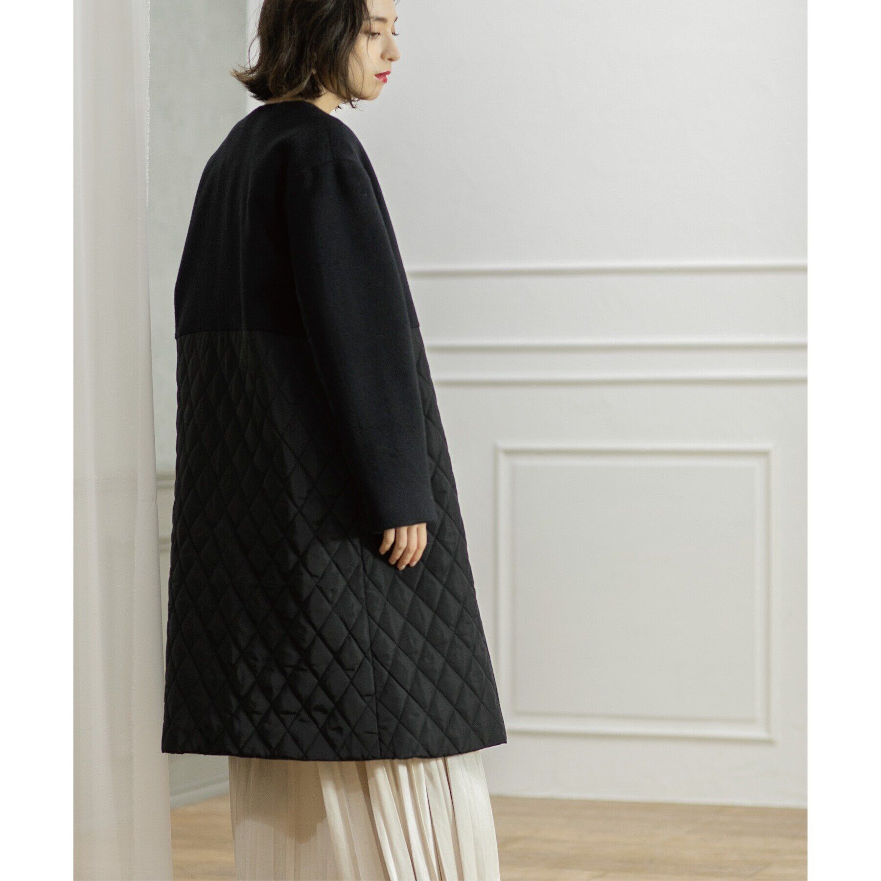 OPAQUE.CLIP「《S-LLsize》ウールカシミヤブレンド キルティングドッキングコート」|ノーカラーコート|