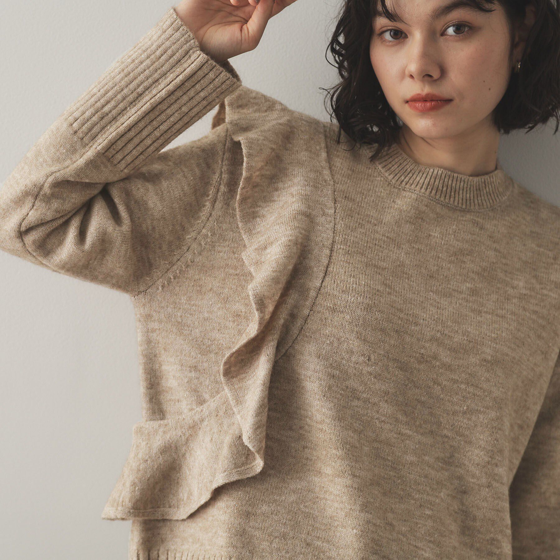 OPAQUE.CLIP「《美人百花掲載》アシメフリルミドルゲージニット【洗濯機洗い可】」|ニット・セーター|