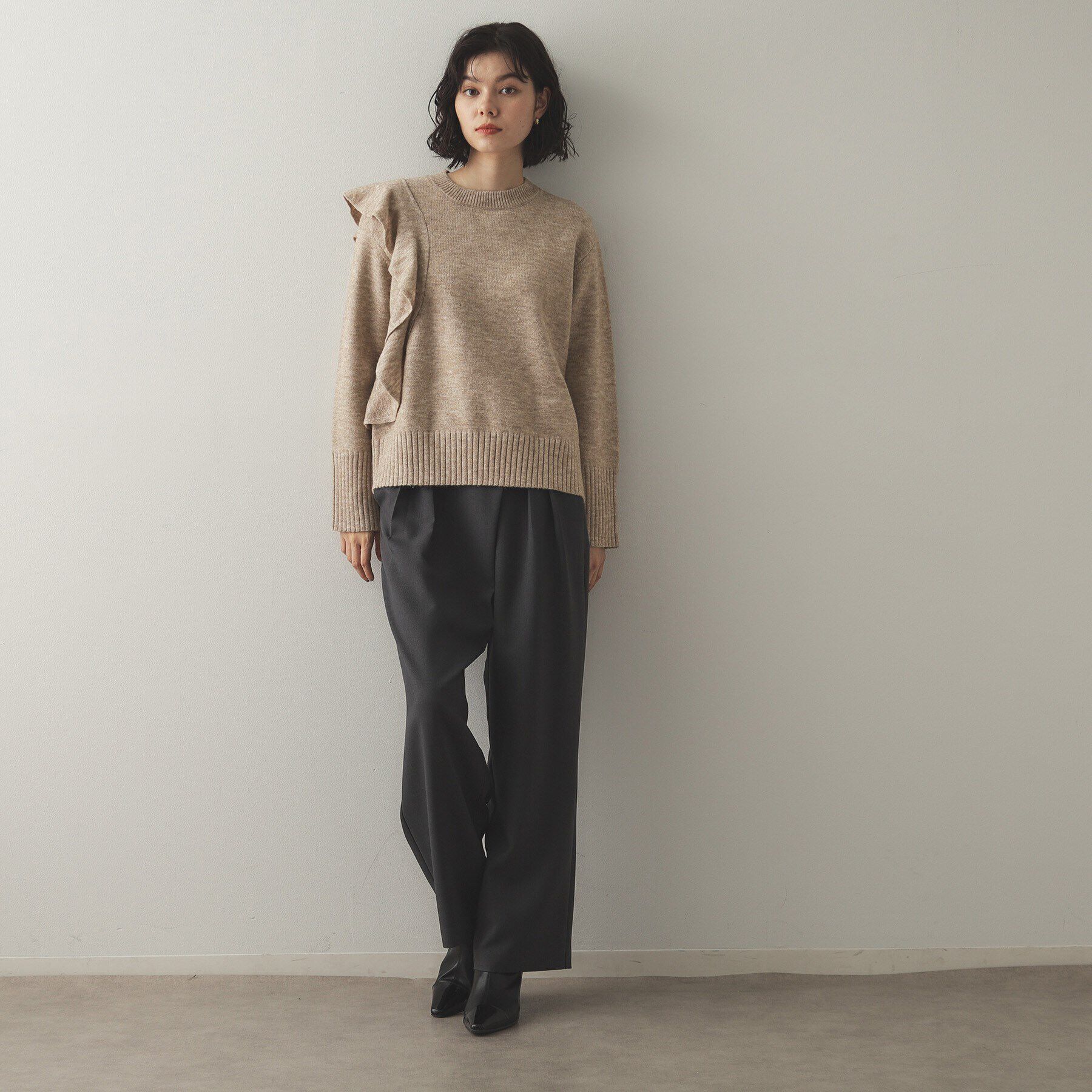 OPAQUE.CLIP「《美人百花掲載》アシメフリルミドルゲージニット【洗濯機洗い可】」|ニット・セーター|