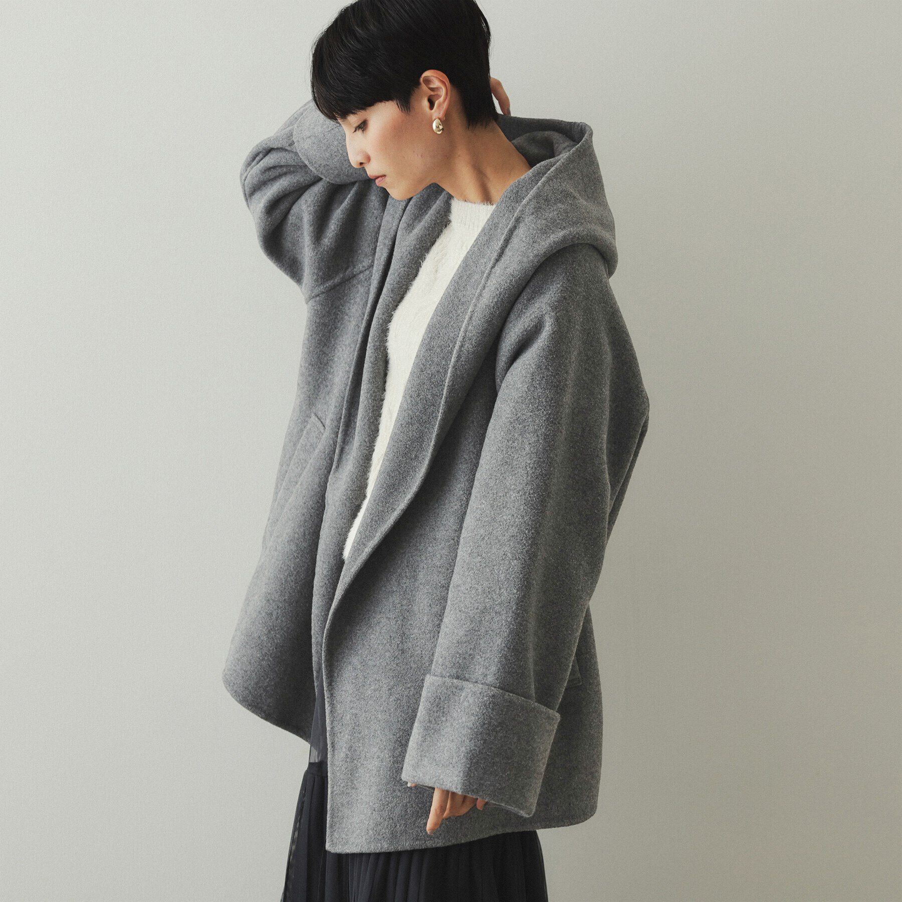 OPAQUE.CLIP「ウール混フードショールカラーミドルコート」|その他|
