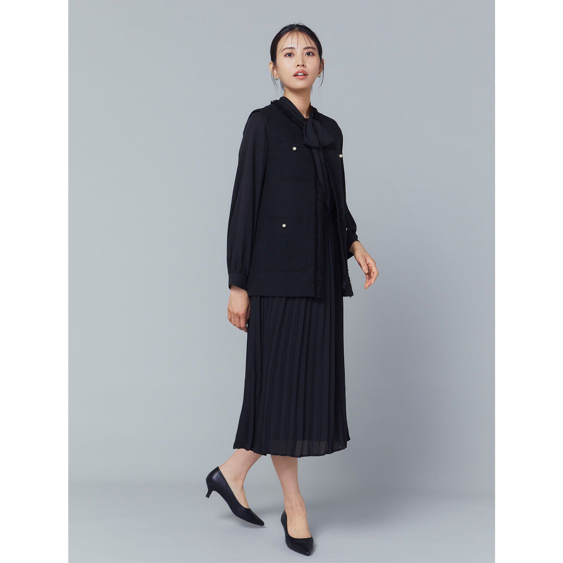 OPAQUE.CLIP「《通勤・セレモニー対応》ジョーゼットプリーツワンピース【洗える】」|ワンピース|