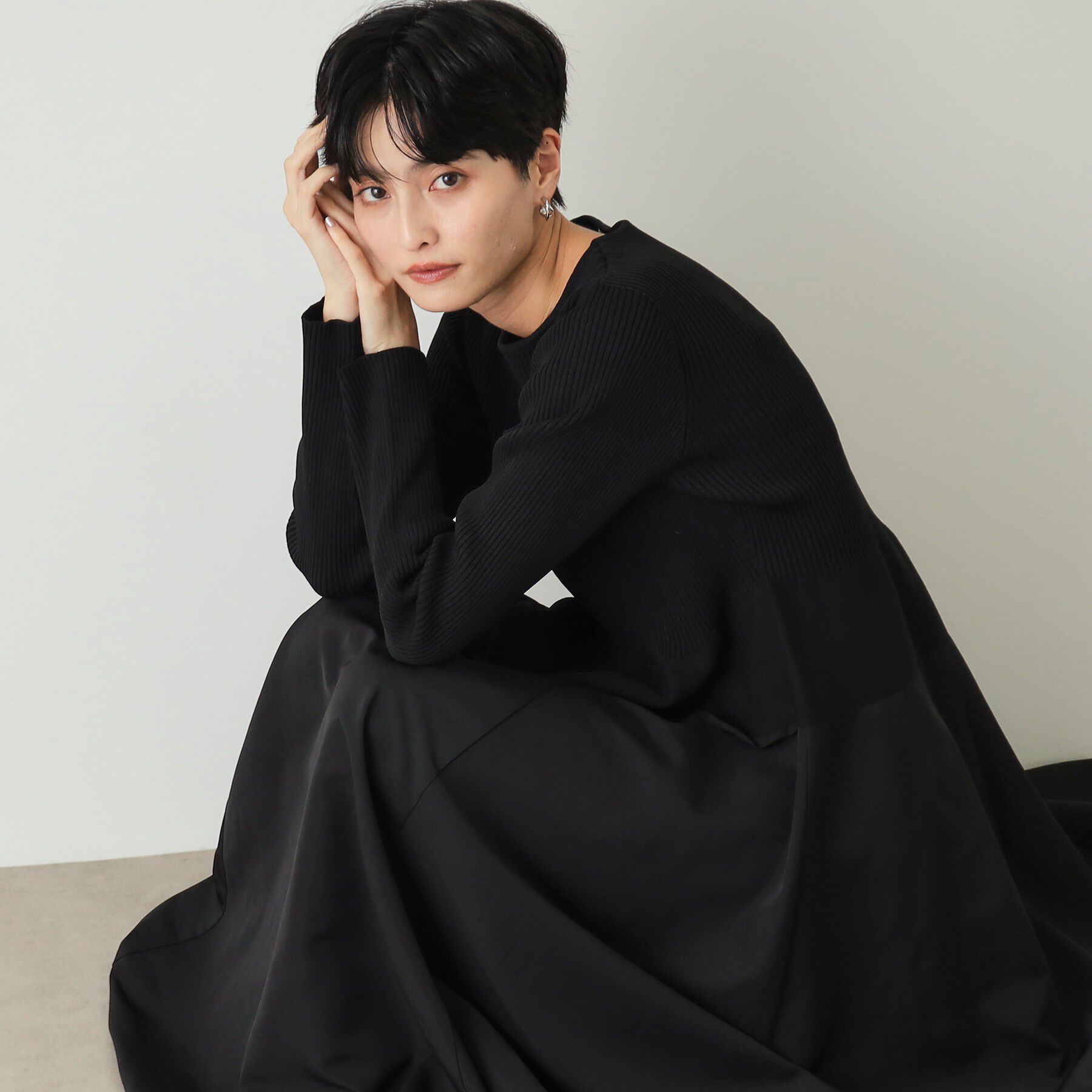 OPAQUE.CLIP「シームレスニット&times;フハクドッキングワンピース【洗濯機洗い可】」|ワンピース|