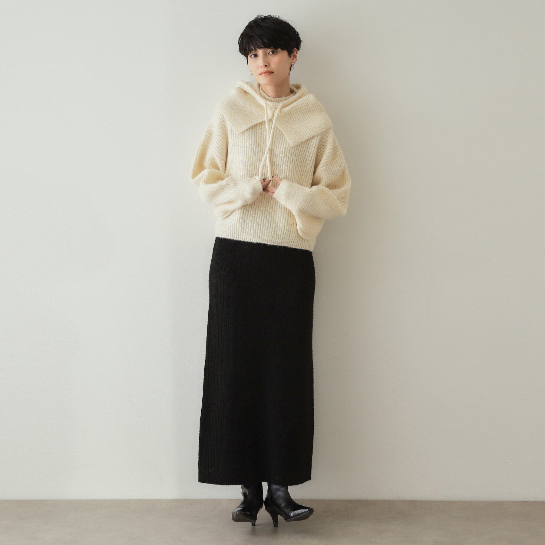 OPAQUE.CLIP「《ツインセット》バラクラバ&times;ハイネックショートニット【洗える】」|ニット・セーター|