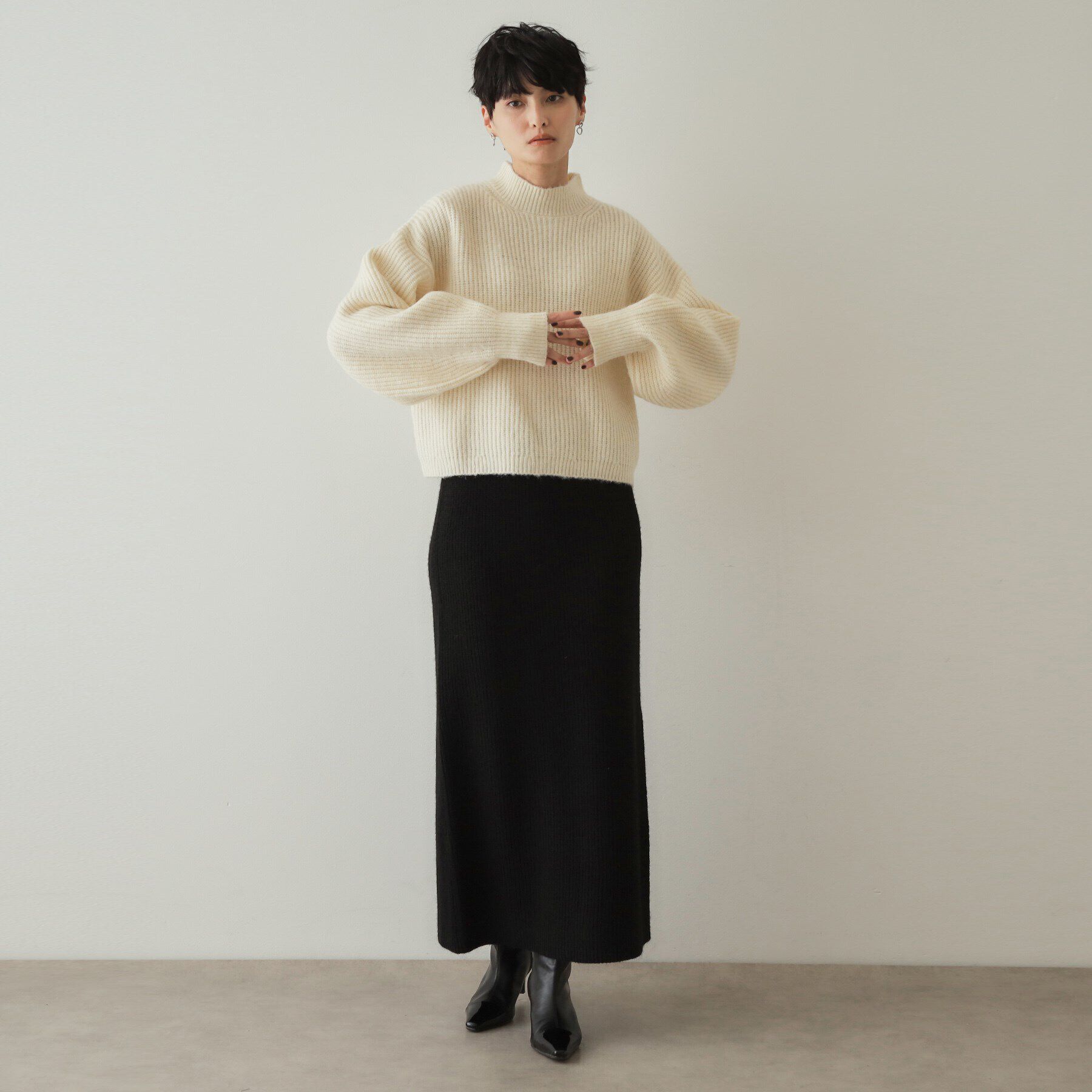 OPAQUE.CLIP「《ツインセット》バラクラバ&times;ハイネックショートニット【洗える】」|ニット・セーター|