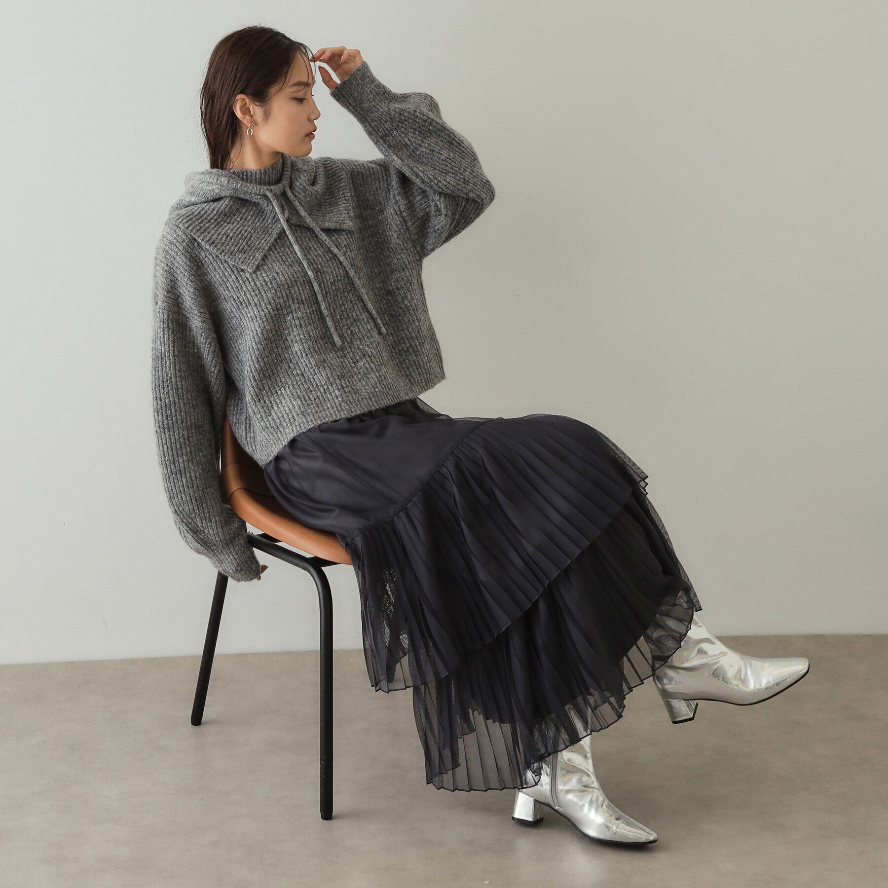 OPAQUE.CLIP「《ツインセット》バラクラバ&times;ハイネックショートニット【洗える】」|ニット・セーター|