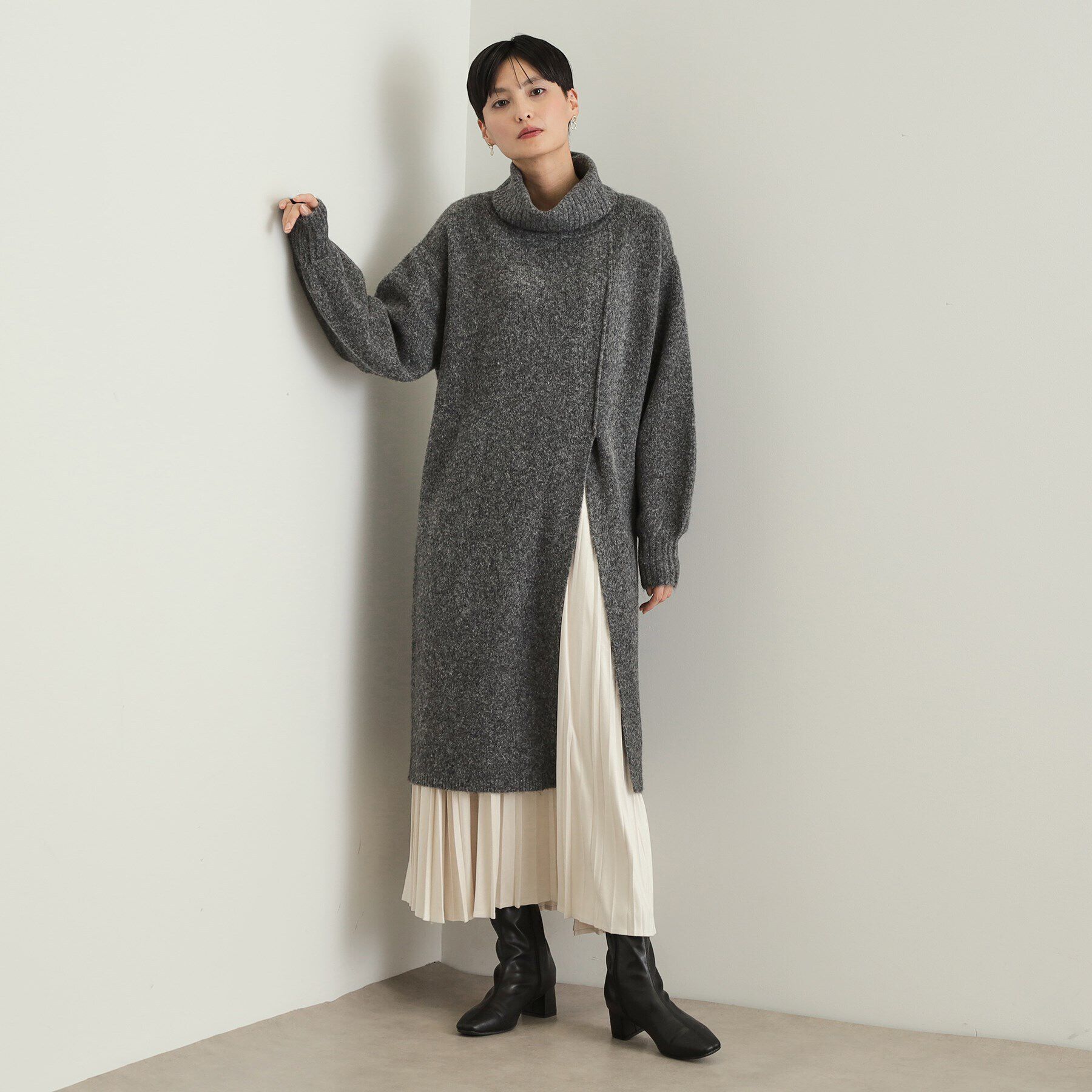 OPAQUE.CLIP「タートルスリットチュニックニット【洗濯機洗い可】」|ニット・セーター|