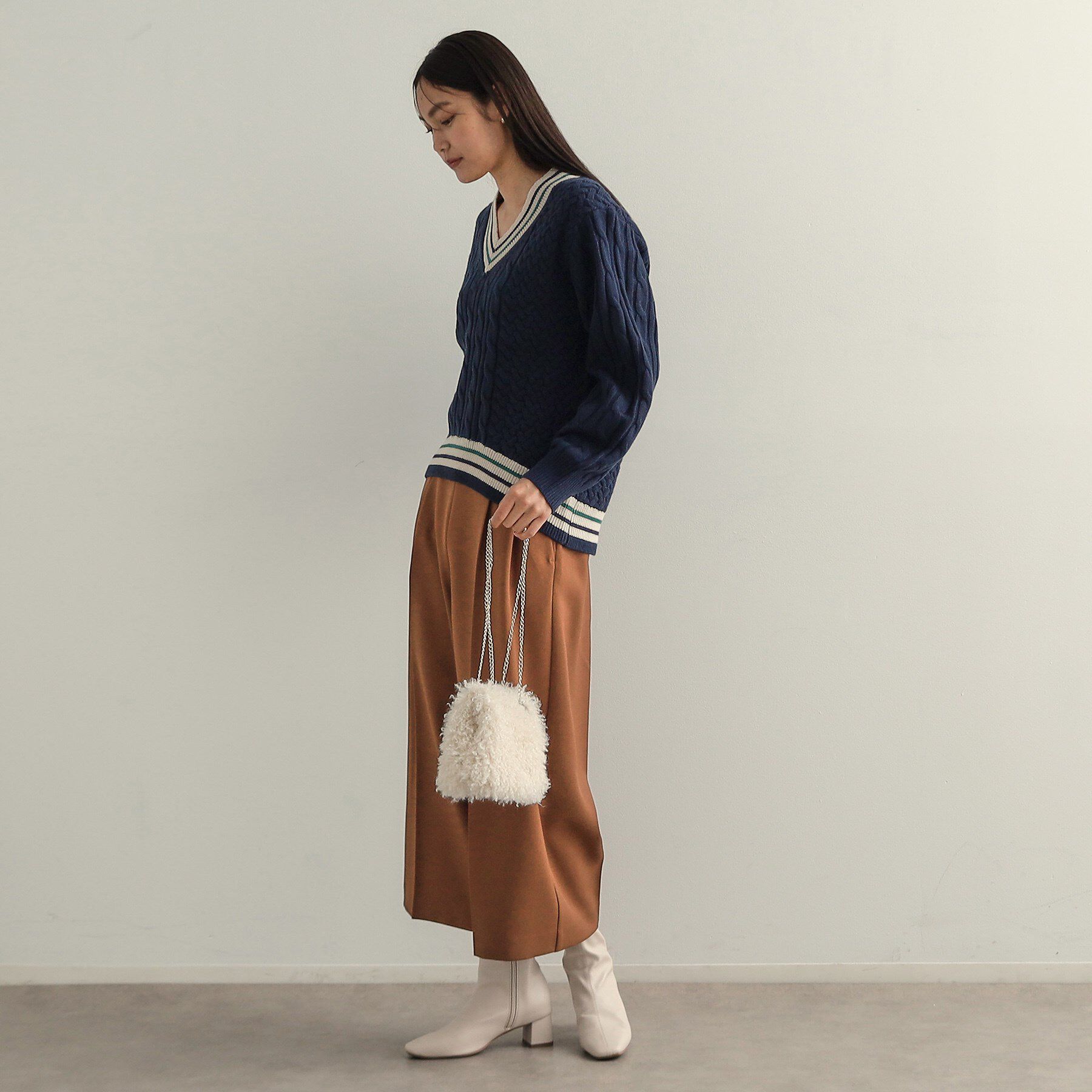 OPAQUE.CLIP「配色ラインチルデンVネックニット【洗濯機洗い可】」|ニット・セーター|