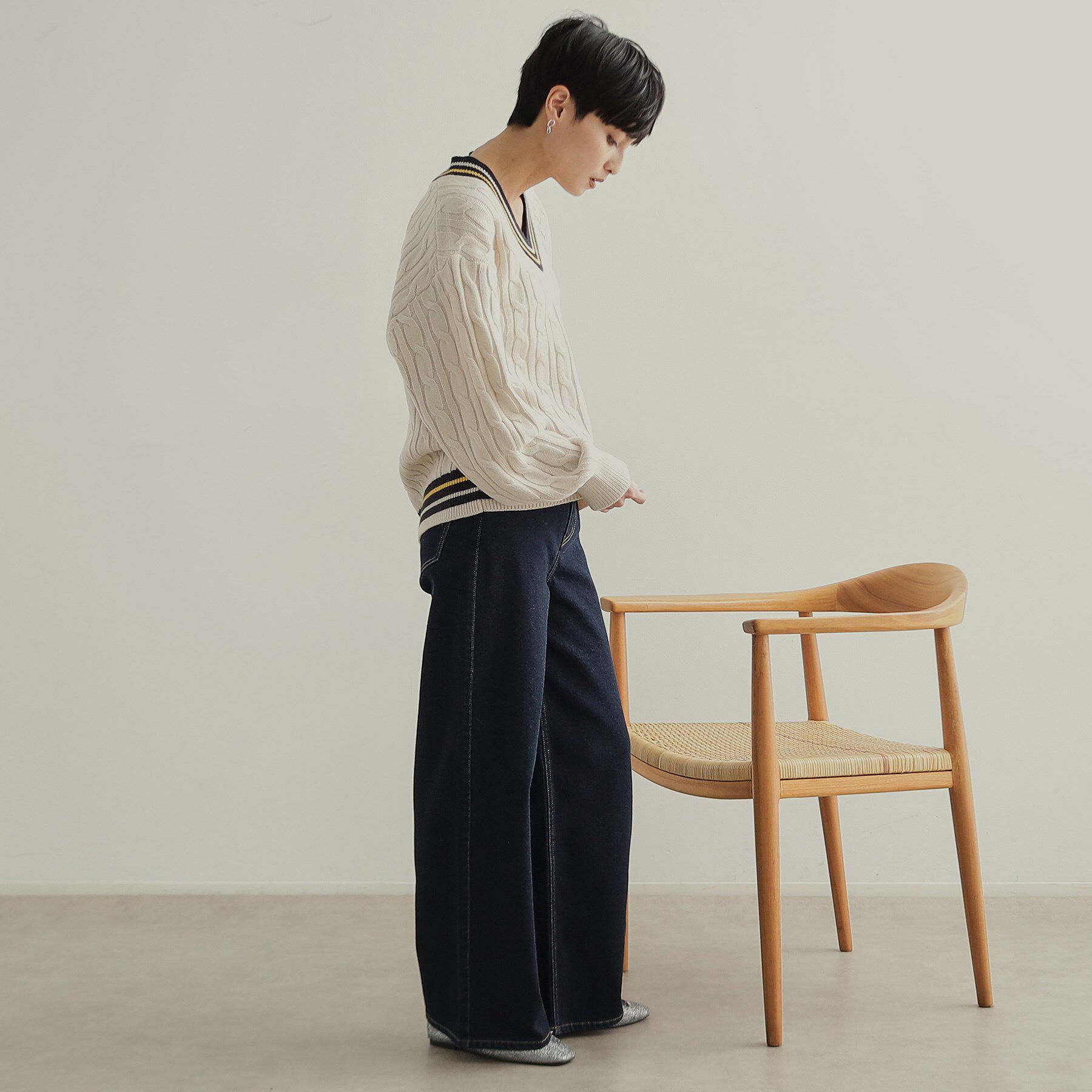 OPAQUE.CLIP「配色ラインチルデンVネックニット【洗濯機洗い可】」|ニット・セーター|