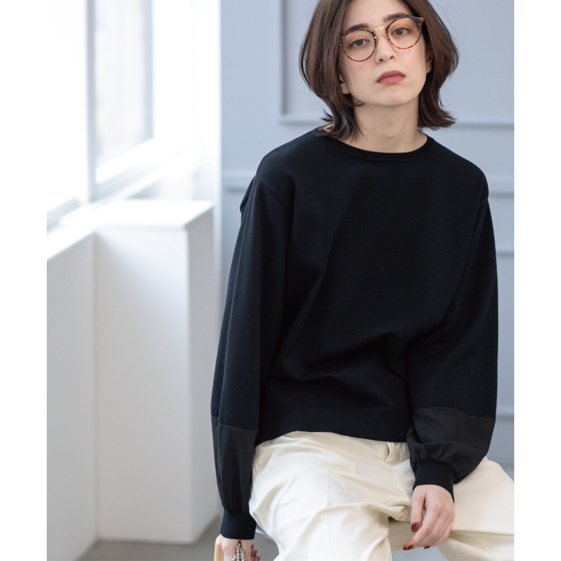 OPAQUE.CLIP「ジョーゼット切替スリーブニット【洗濯機洗い可】」|ニット・セーター|