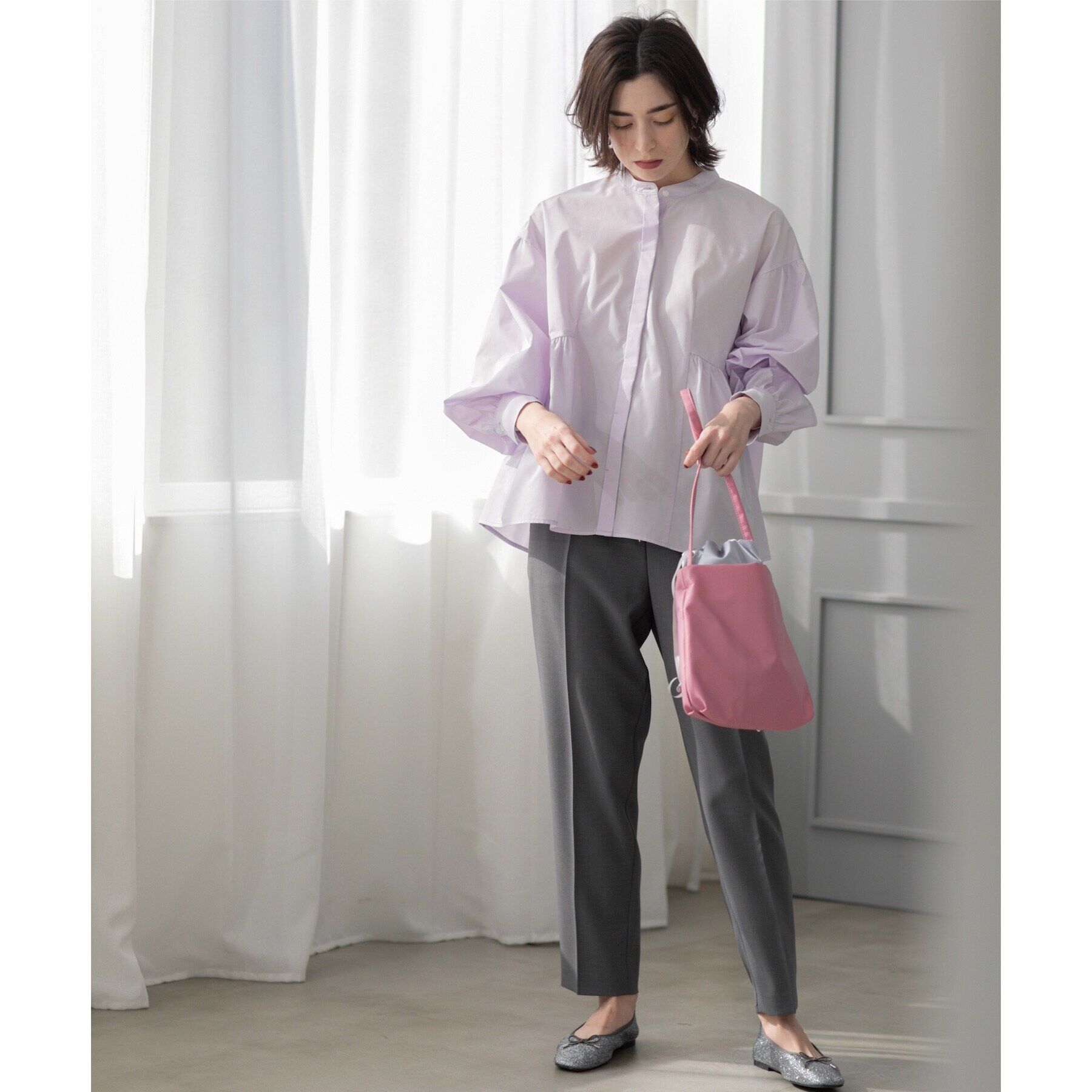 OPAQUE.CLIP「バンドカラーペプラムシャツ【洗濯機洗い可】」|シャツ・ブラウス|