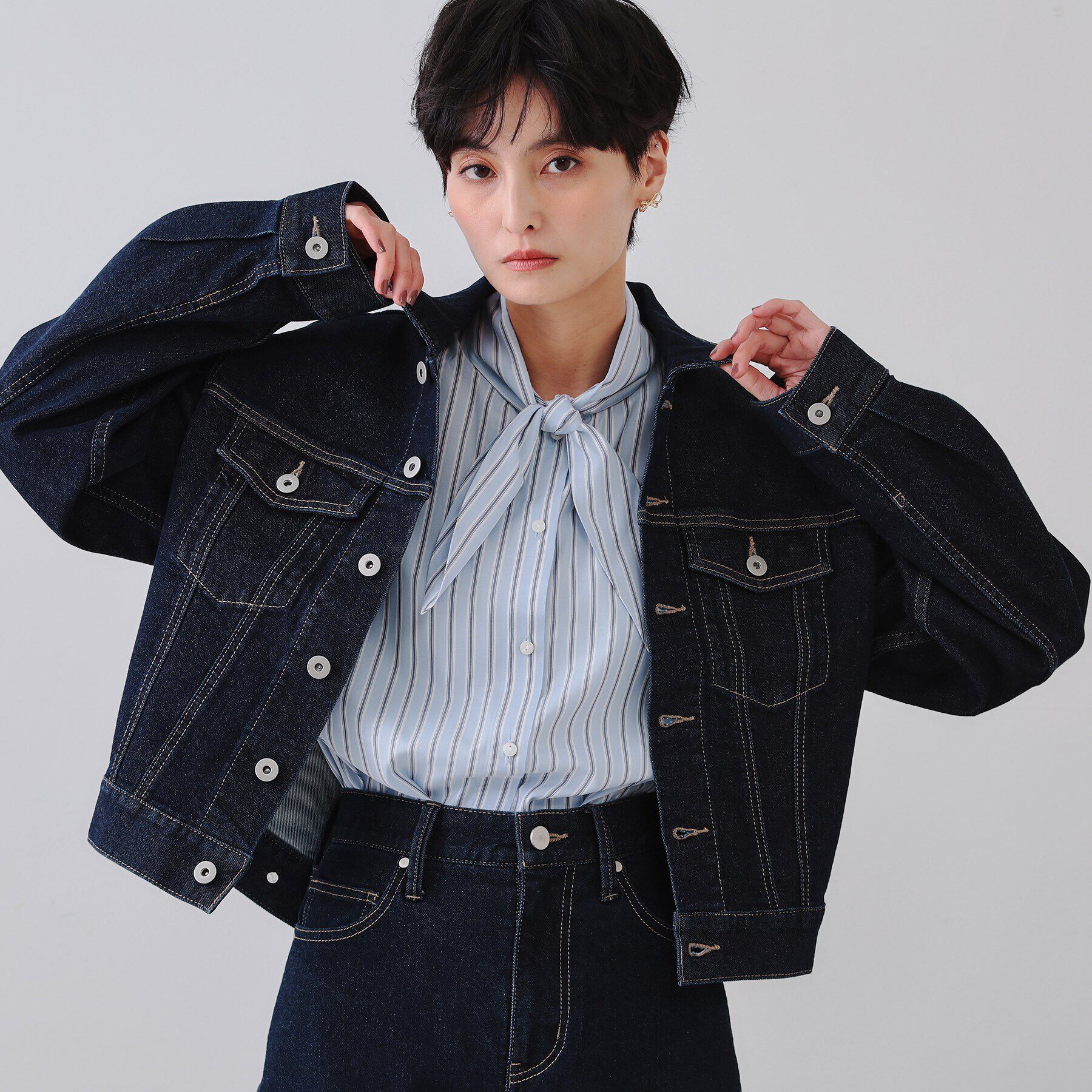 OPAQUE.CLIP「ストレッチデニムジャケット【洗濯機洗い可】」|デニムジャケット|