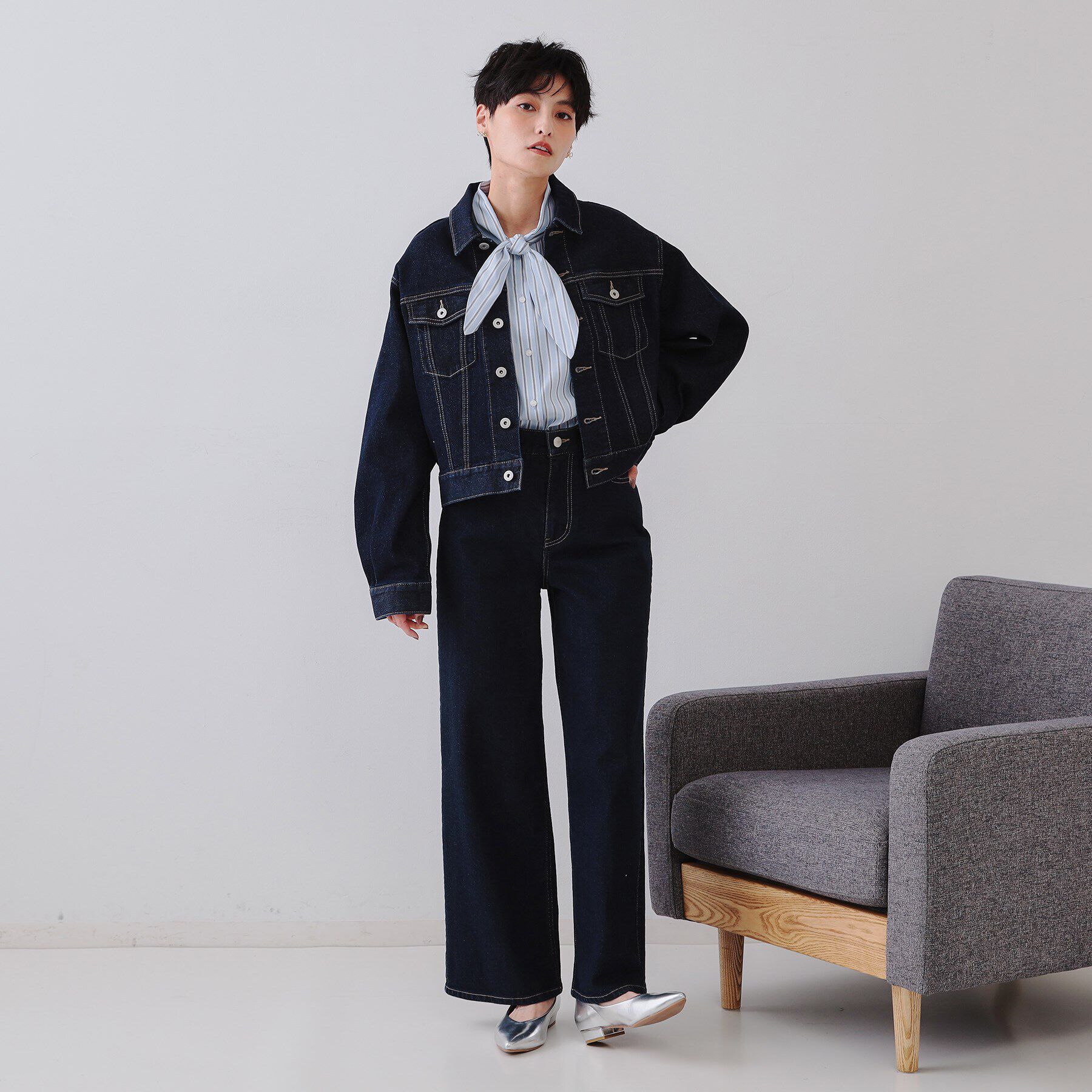 OPAQUE.CLIP「ストレッチデニムジャケット【洗濯機洗い可】」|デニムジャケット|