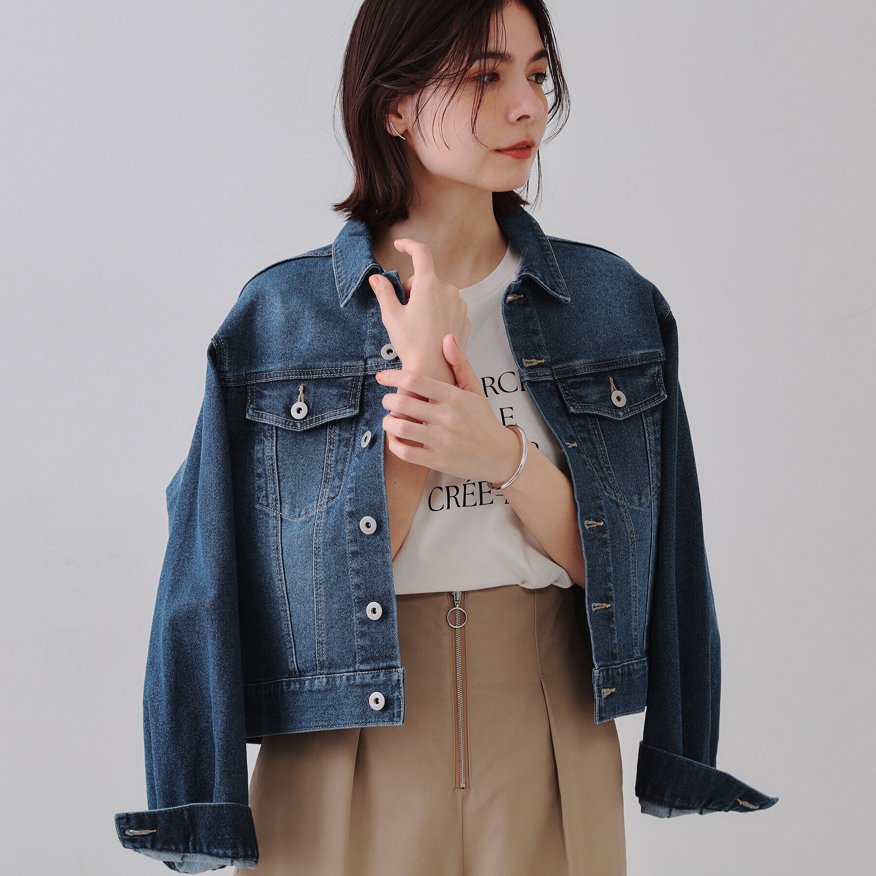 OPAQUE.CLIP「ストレッチデニムジャケット【洗濯機洗い可】」|デニムジャケット|ブルー(093)