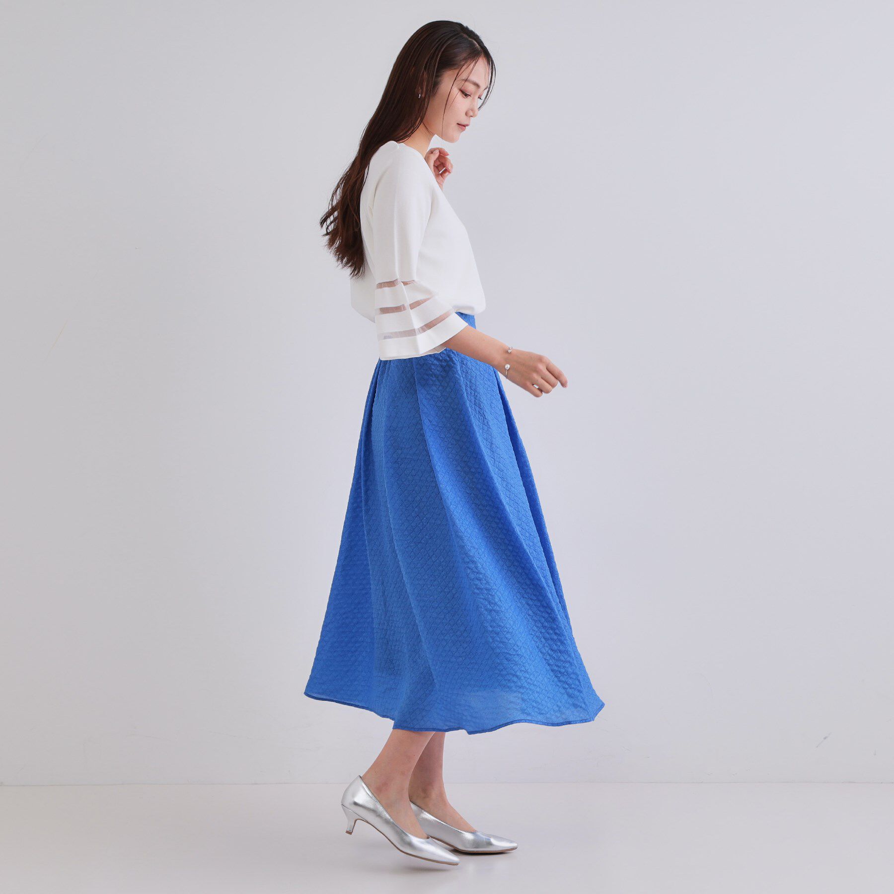 OPAQUE.CLIP「《6色展開》シアーボーダーフレアスリーブニット【洗濯機洗い可】」|ニット・セーター|