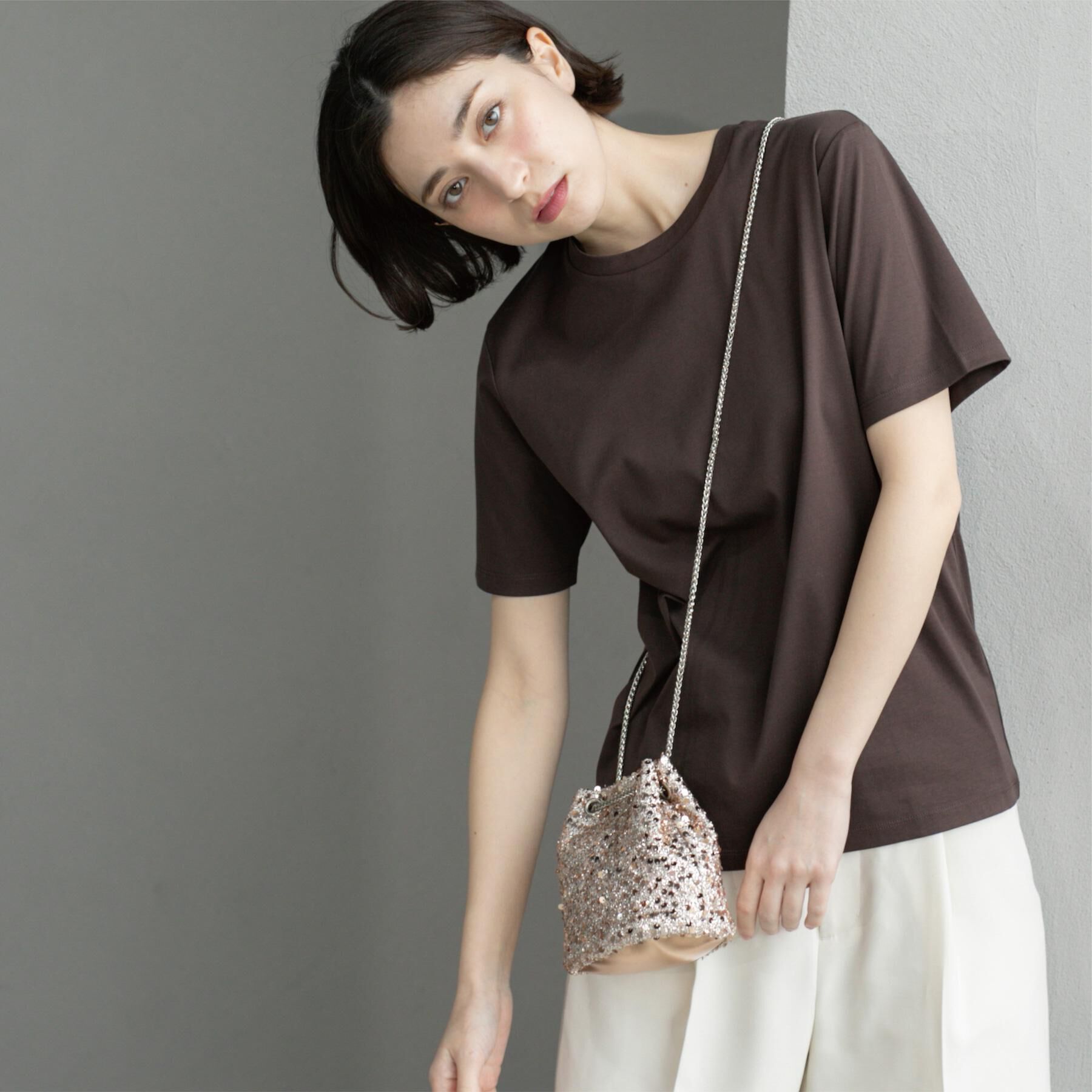 OPAQUE.CLIP「《5色展開/SS-LLサイズ》ベーシックTシャツ【UV/接触冷感/洗濯機洗い可】」|Tシャツ・カットソー|ブラウン(044)