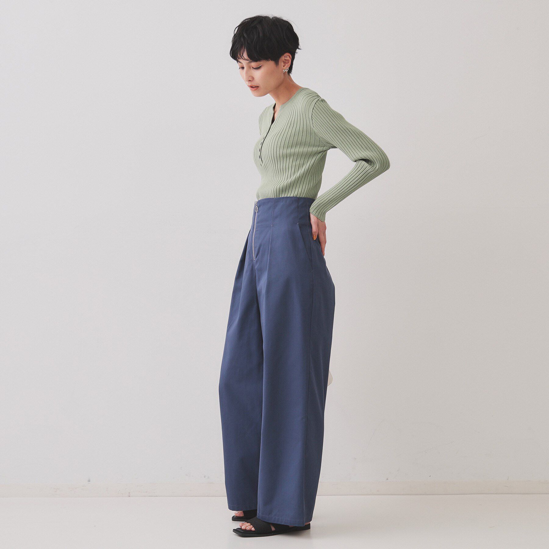 OPAQUE.CLIP「ヘンリーネックリブニット【洗濯機洗い可】」|ニット・セーター|