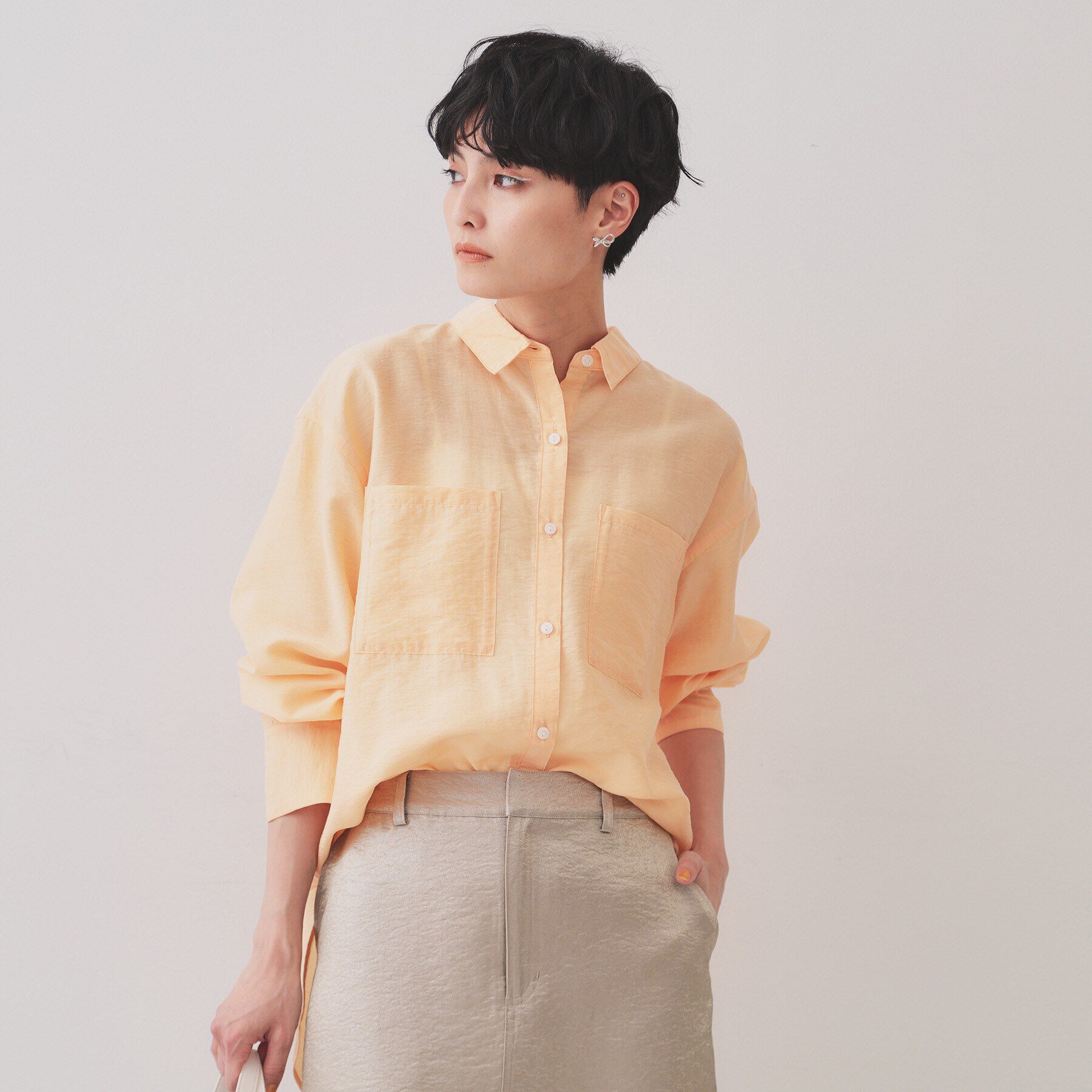 OPAQUE.CLIP「《andGIRL掲載》麻混シアーダブルポケットシャツ【洗濯機洗い可】」|シャツ・ブラウス|オレンジ(065)